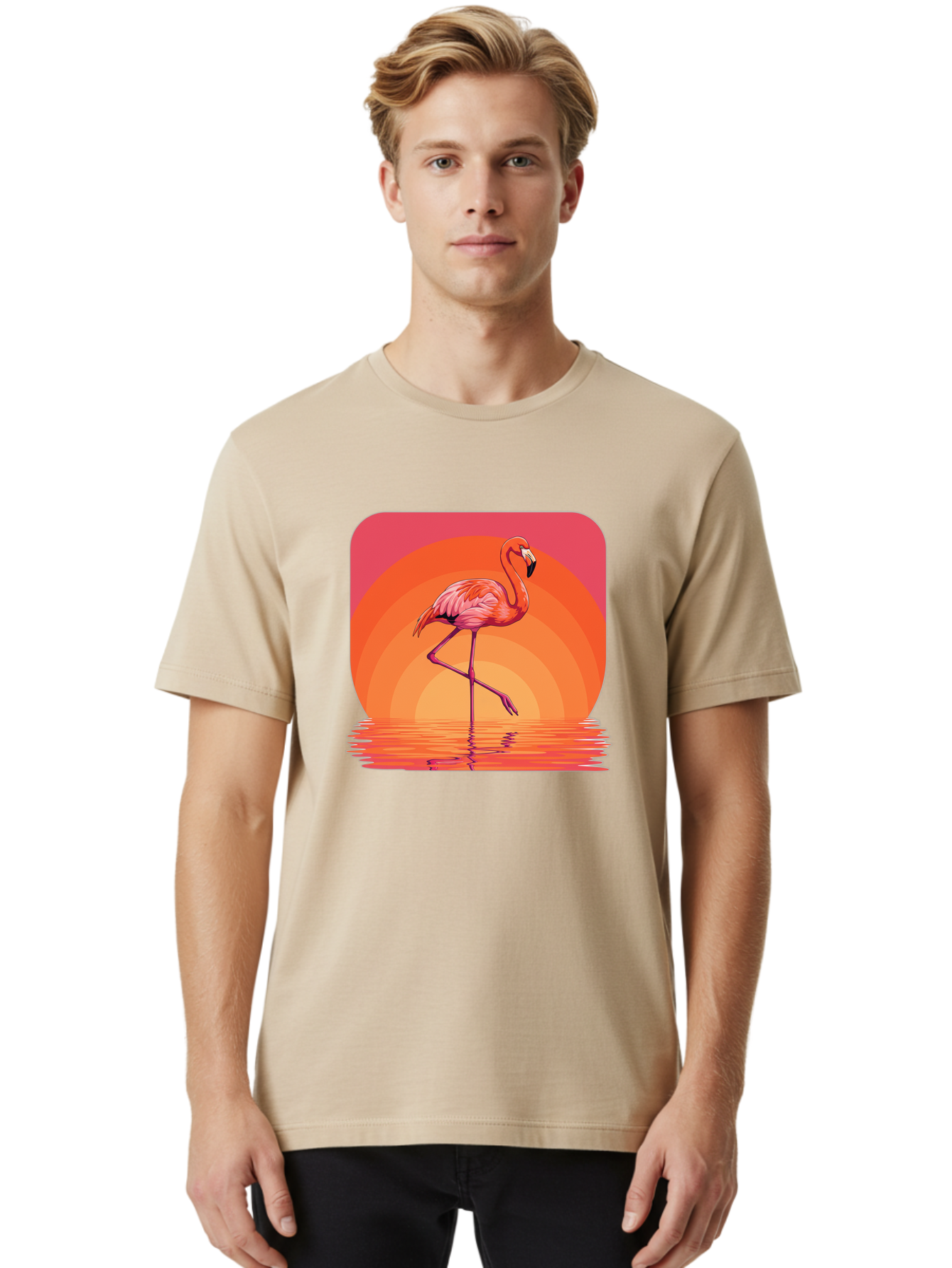 Flamingo-Retro Men'S Graphic Tee, 100% Cotton, Comfortable Casual Summer Wear, Machine Washable, Vintage Camera, Old Camera, Antique Camera, Black Camera, Classic Photography, Photography Equipment, Nostalgic Device, Film Camera, Camera Art Bai848