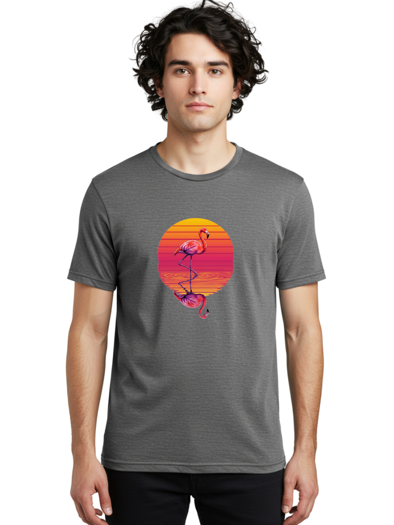 Flamingo-Sunset-1 Men'S Graphic Tee, 100% Cotton, Comfortable Casual Summer Wear, Machine Washable, Vintage Camera, Old Camera, Antique Camera, Black Camera, Classic Photography, Photography Equipment, Nostalgic Device, Film Camera, Camera Art Bai849