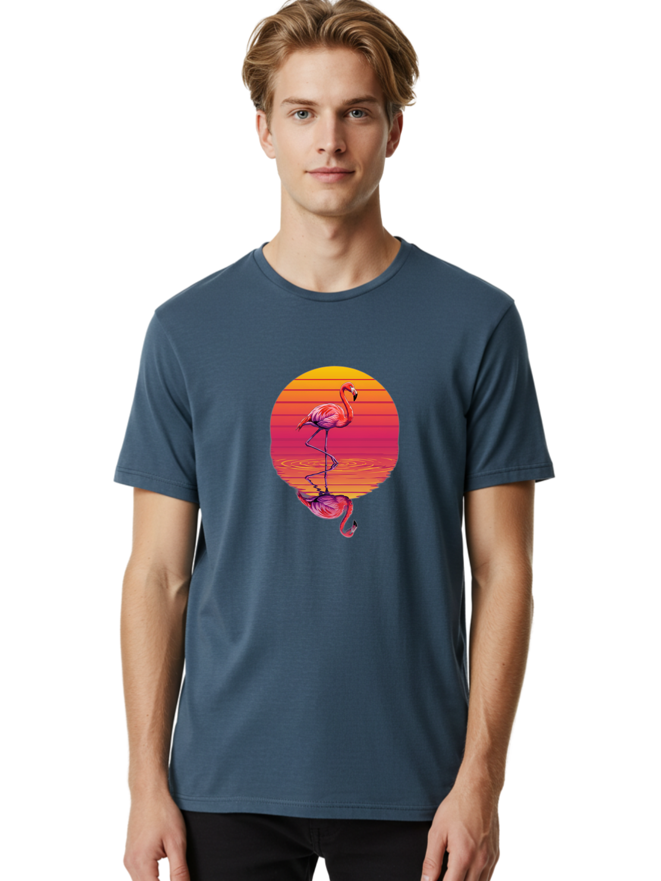 Flamingo-Sunset-1 Men'S Graphic Tee, 100% Cotton, Comfortable Casual Summer Wear, Machine Washable, Vintage Camera, Old Camera, Antique Camera, Black Camera, Classic Photography, Photography Equipment, Nostalgic Device, Film Camera, Camera Art Bai849