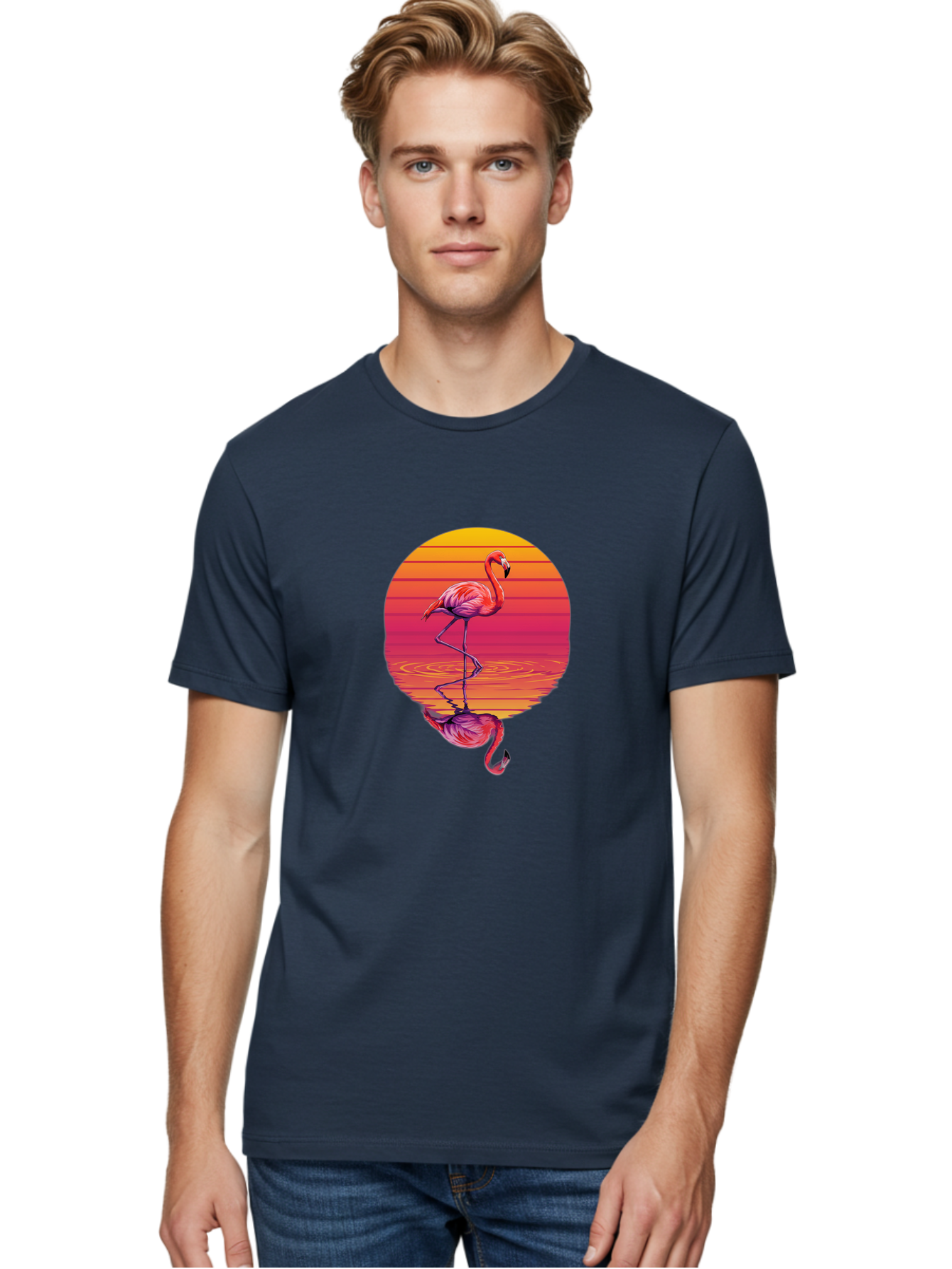 Flamingo-Sunset-1 Men'S Graphic Tee, 100% Cotton, Comfortable Casual Summer Wear, Machine Washable, Vintage Camera, Old Camera, Antique Camera, Black Camera, Classic Photography, Photography Equipment, Nostalgic Device, Film Camera, Camera Art Bai849