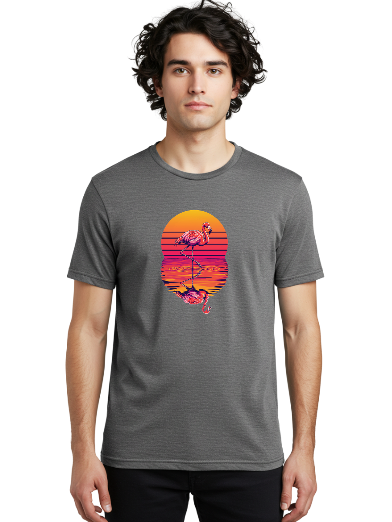 Flamingo-Sunset Men'S Graphic Tee, 100% Cotton, Comfortable Casual Summer Wear, Machine Washable, Vintage Camera, Old Camera, Antique Camera, Black Camera, Classic Photography, Photography Equipment, Nostalgic Device, Film Camera, Camera Art Bai850