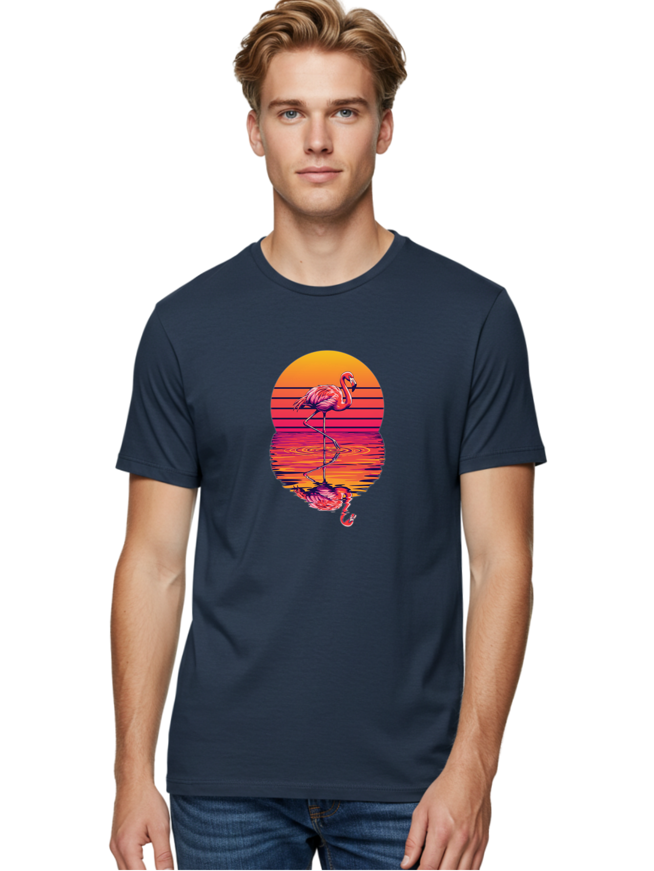 Flamingo-Sunset Men'S Graphic Tee, 100% Cotton, Comfortable Casual Summer Wear, Machine Washable, Vintage Camera, Old Camera, Antique Camera, Black Camera, Classic Photography, Photography Equipment, Nostalgic Device, Film Camera, Camera Art Bai850