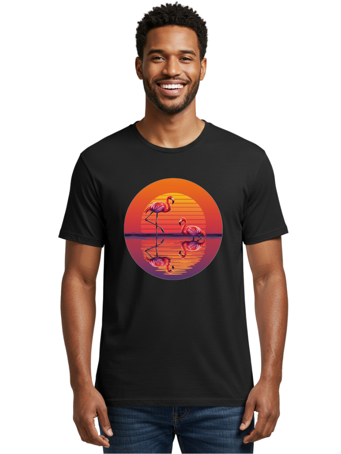 Flamingos-At-Sunset-1 Men'S Graphic Tee, 100% Cotton, Comfortable Casual Summer Wear, Machine Washable, Vintage Camera, Old Camera, Antique Camera, Black Camera, Classic Photography, Photography Equipment, Nostalgic Device, Film Camera, Bai856
