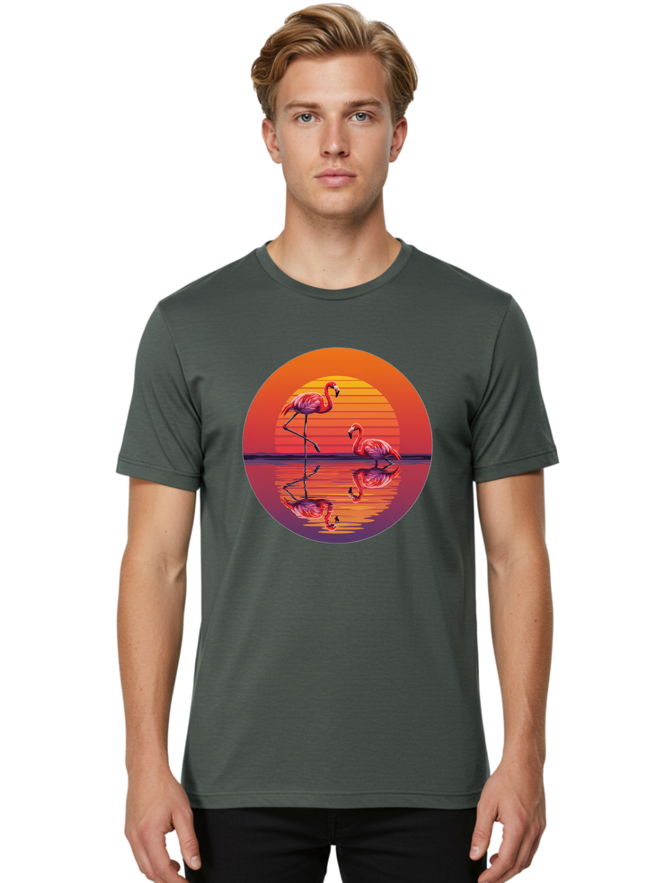 Flamingos-At-Sunset-1 Men'S Graphic Tee, 100% Cotton, Comfortable Casual Summer Wear, Machine Washable, Vintage Camera, Old Camera, Antique Camera, Black Camera, Classic Photography, Photography Equipment, Nostalgic Device, Film Camera, Bai856