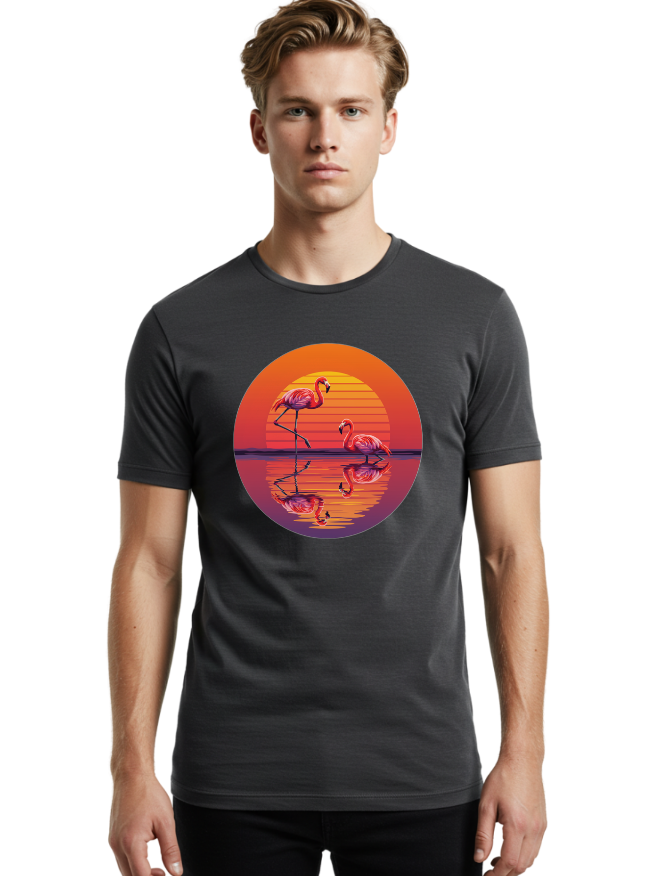 Flamingos-At-Sunset-1 Men'S Graphic Tee, 100% Cotton, Comfortable Casual Summer Wear, Machine Washable, Vintage Camera, Old Camera, Antique Camera, Black Camera, Classic Photography, Photography Equipment, Nostalgic Device, Film Camera, Bai856