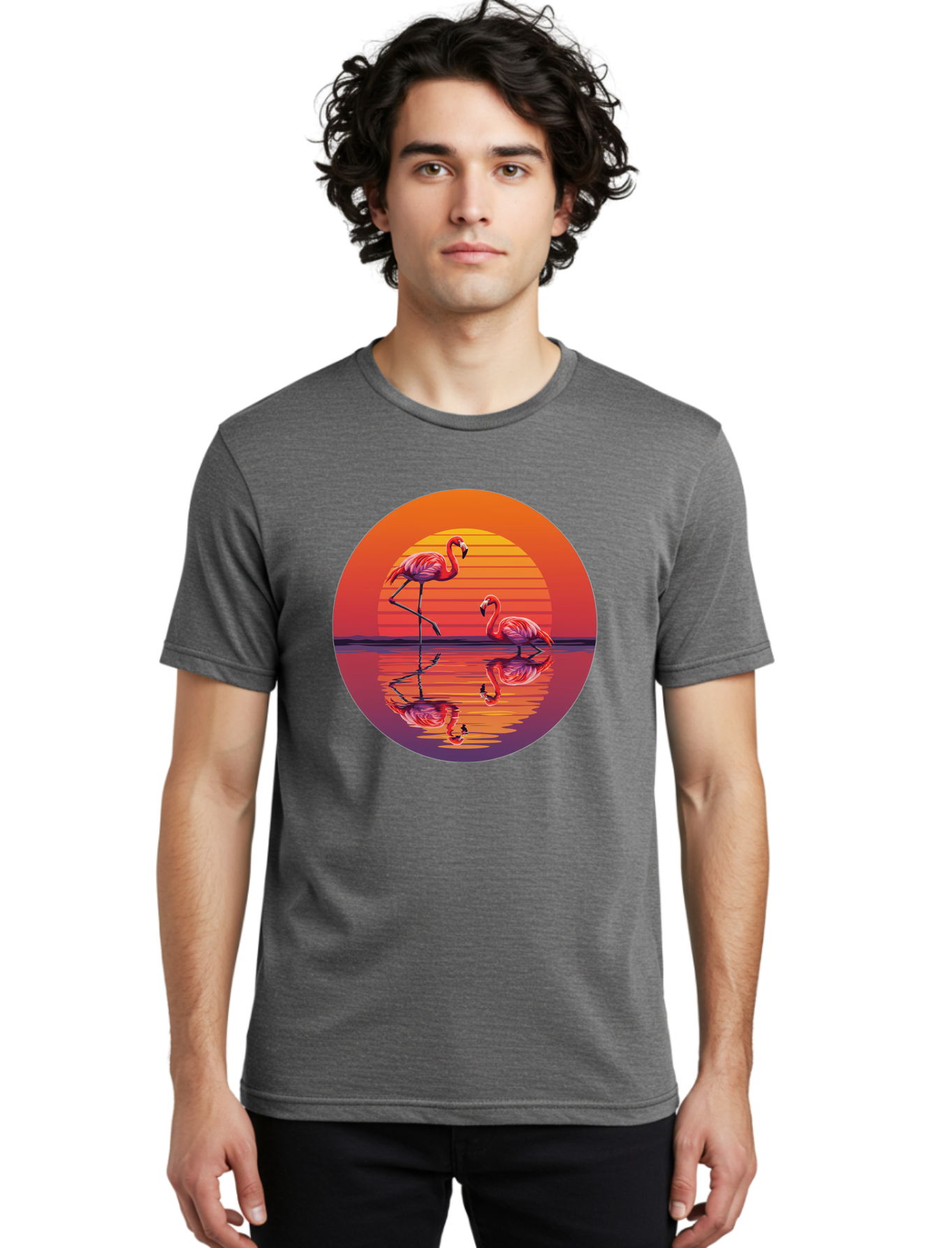 Flamingos-At-Sunset-1 Men'S Graphic Tee, 100% Cotton, Comfortable Casual Summer Wear, Machine Washable, Vintage Camera, Old Camera, Antique Camera, Black Camera, Classic Photography, Photography Equipment, Nostalgic Device, Film Camera, Bai856