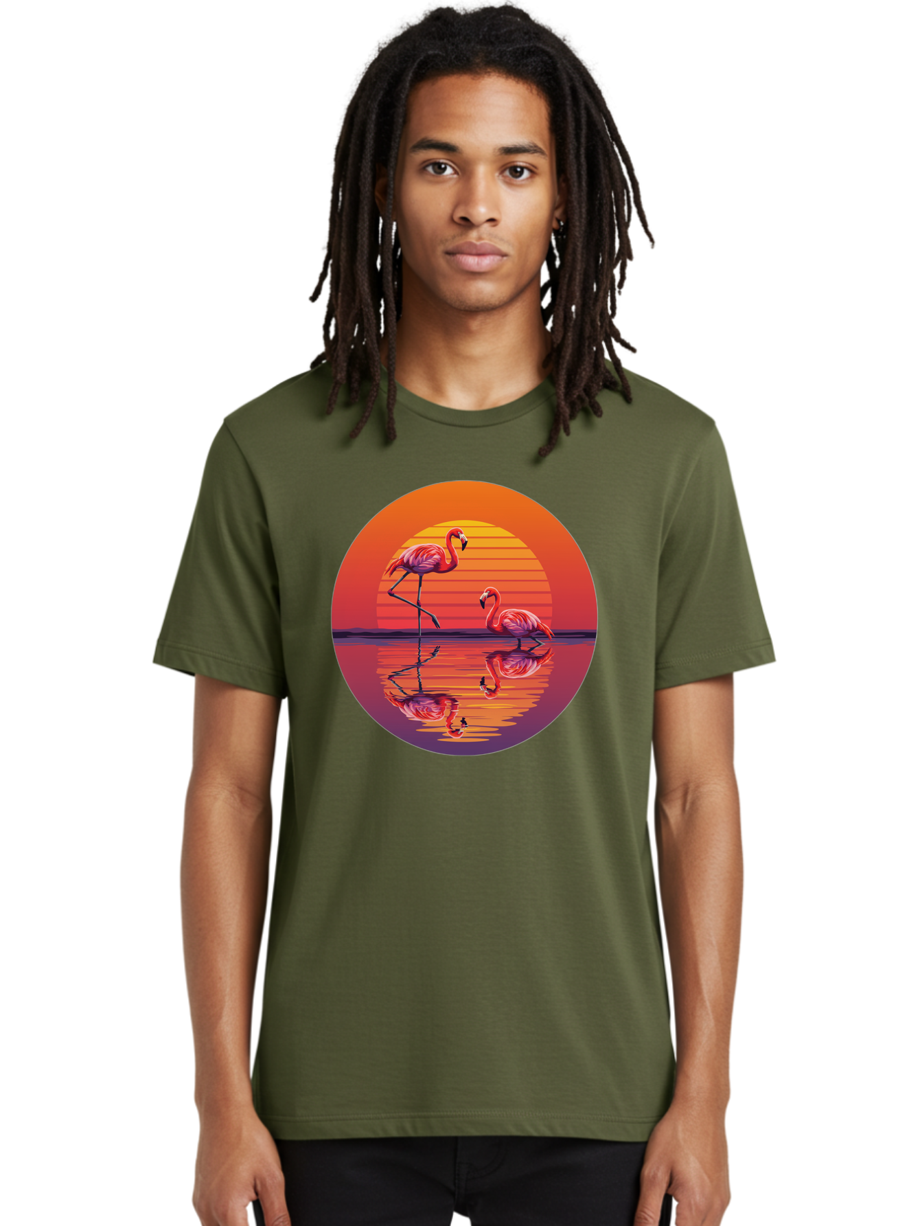 Flamingos-At-Sunset-1 Men'S Graphic Tee, 100% Cotton, Comfortable Casual Summer Wear, Machine Washable, Vintage Camera, Old Camera, Antique Camera, Black Camera, Classic Photography, Photography Equipment, Nostalgic Device, Film Camera, Bai856
