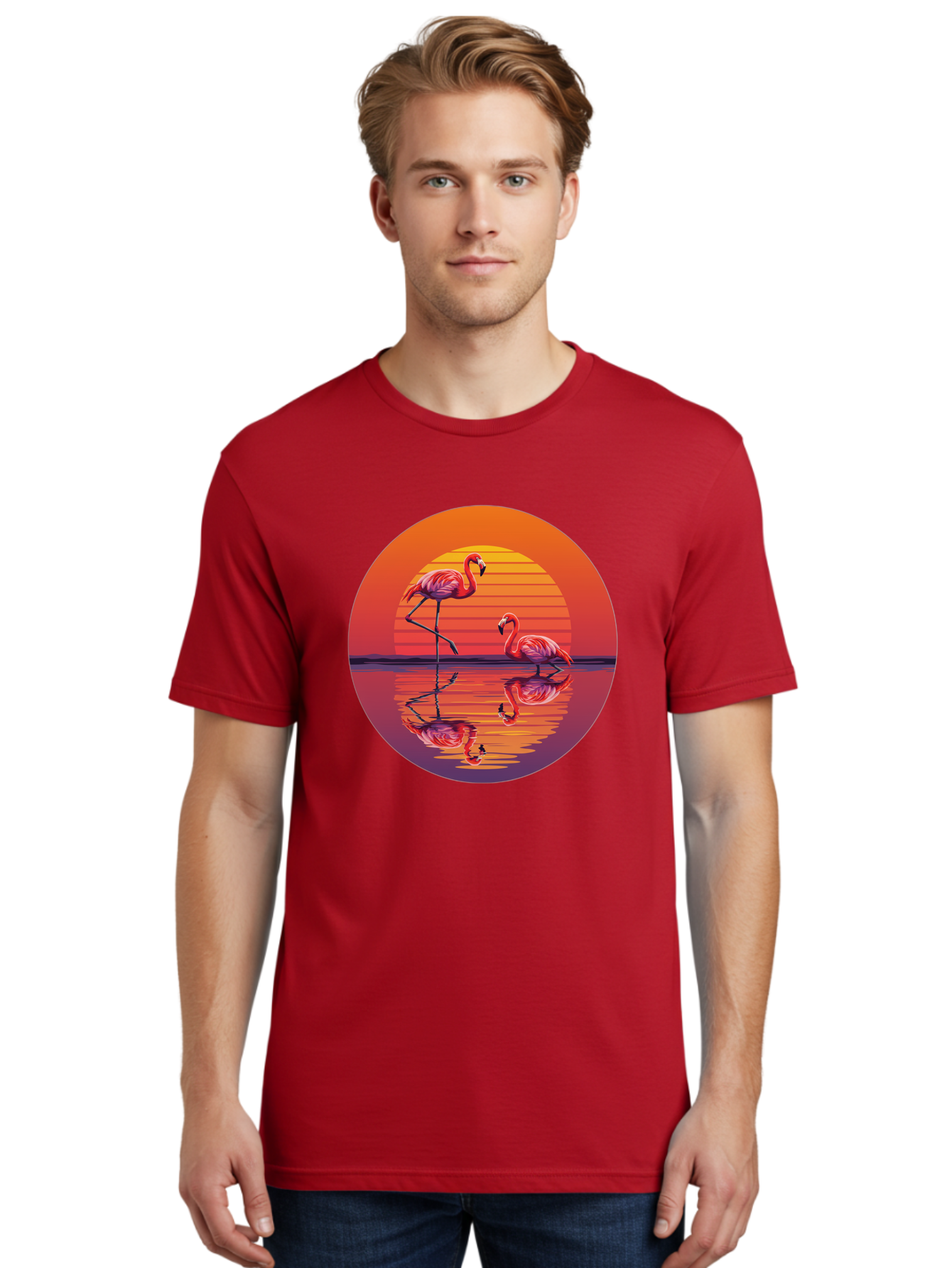 Flamingos-At-Sunset-1 Men'S Graphic Tee, 100% Cotton, Comfortable Casual Summer Wear, Machine Washable, Vintage Camera, Old Camera, Antique Camera, Black Camera, Classic Photography, Photography Equipment, Nostalgic Device, Film Camera, Bai856