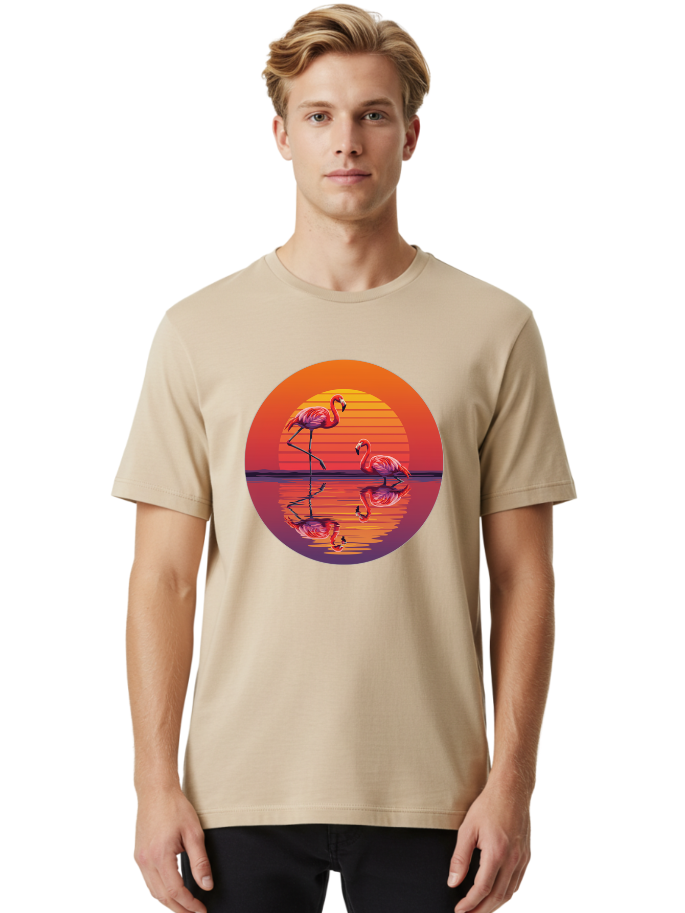 Flamingos-At-Sunset-1 Men'S Graphic Tee, 100% Cotton, Comfortable Casual Summer Wear, Machine Washable, Vintage Camera, Old Camera, Antique Camera, Black Camera, Classic Photography, Photography Equipment, Nostalgic Device, Film Camera, Bai856