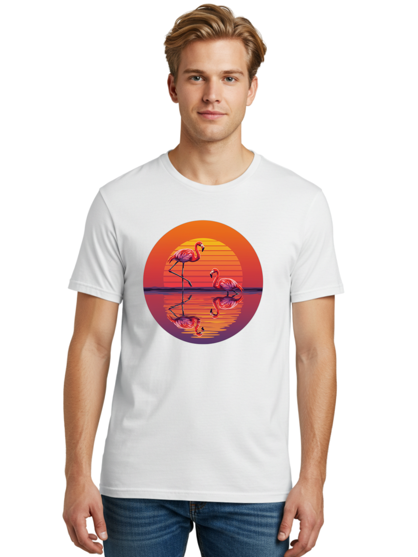 Flamingos-At-Sunset-1 Men'S Graphic Tee, 100% Cotton, Comfortable Casual Summer Wear, Machine Washable, Vintage Camera, Old Camera, Antique Camera, Black Camera, Classic Photography, Photography Equipment, Nostalgic Device, Film Camera, Bai856
