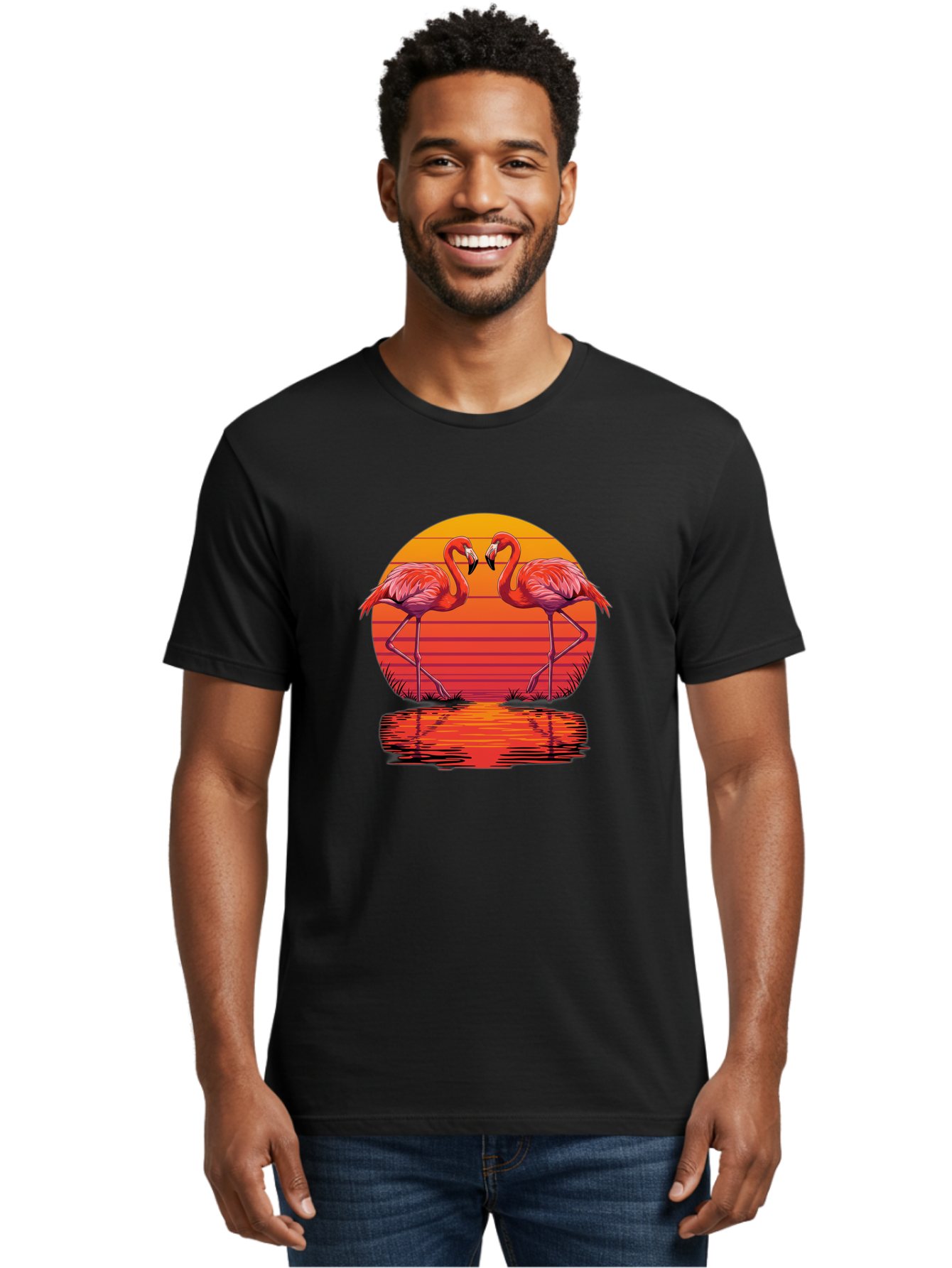 Flamingos-At-Sunset Men'S Graphic Tee, 100% Cotton, Comfortable Casual Summer Wear, Machine Washable, Vintage Camera, Old Camera, Antique Camera, Black Camera, Classic Photography, Photography Equipment, Nostalgic Device, Film Camera, Bai857
