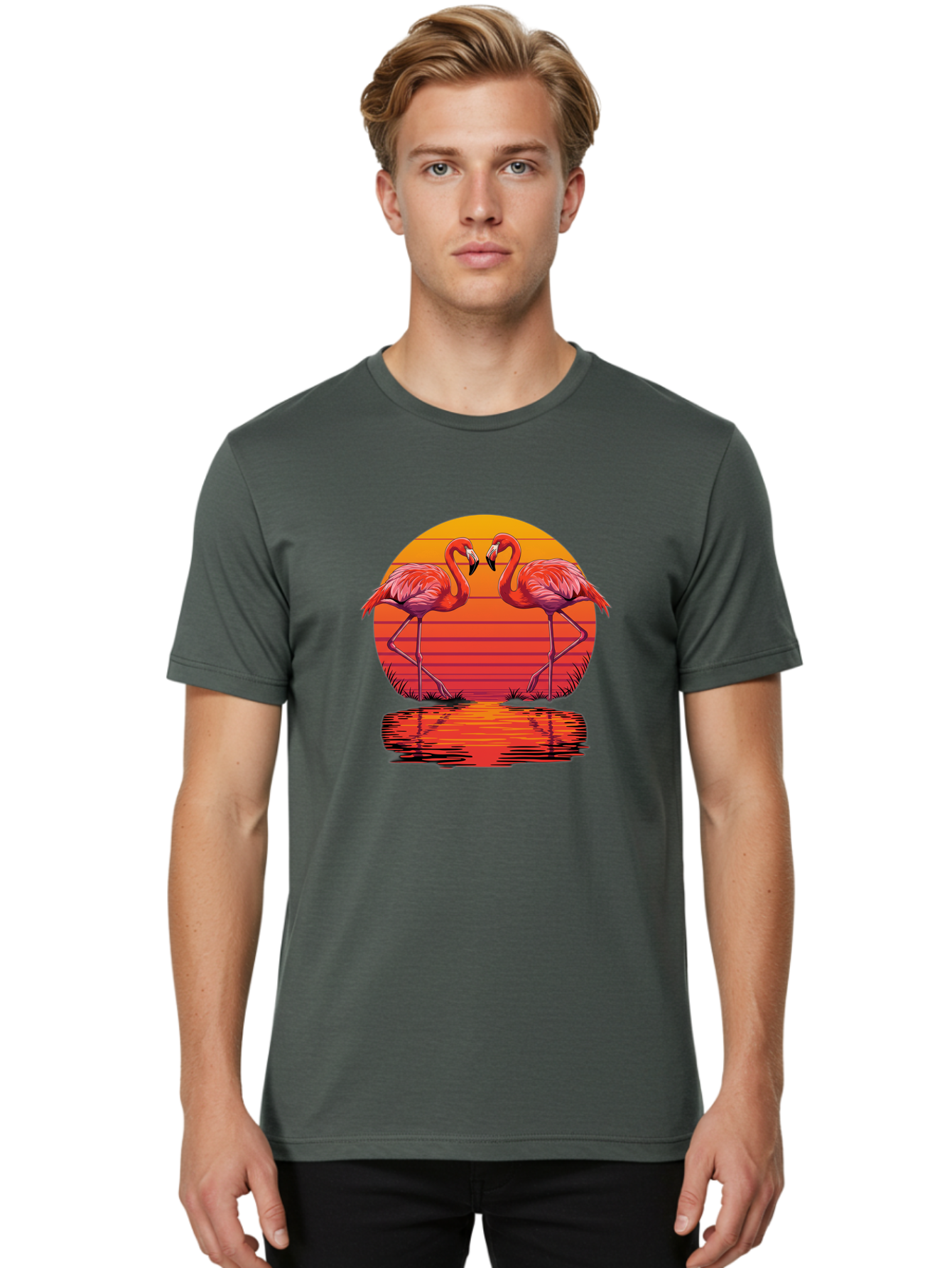 Flamingos-At-Sunset Men'S Graphic Tee, 100% Cotton, Comfortable Casual Summer Wear, Machine Washable, Vintage Camera, Old Camera, Antique Camera, Black Camera, Classic Photography, Photography Equipment, Nostalgic Device, Film Camera, Bai857