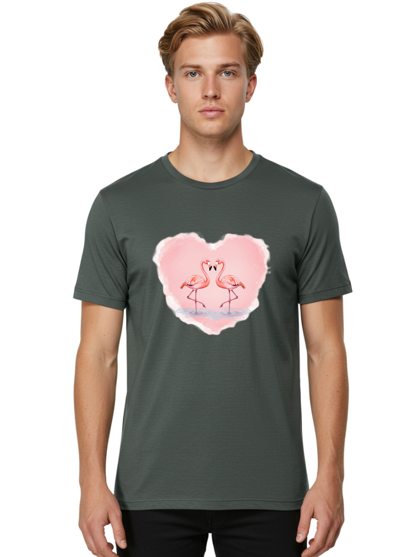 Flamingos-Forming-Heart Men'S Graphic Tee, 100% Cotton, Comfortable Casual Summer Wear, Machine Washable, Vintage Camera, Old Camera, Antique Camera, Black Camera, Classic Photography, Photography Equipment, Nostalgic Device, Film Camera, Bai858