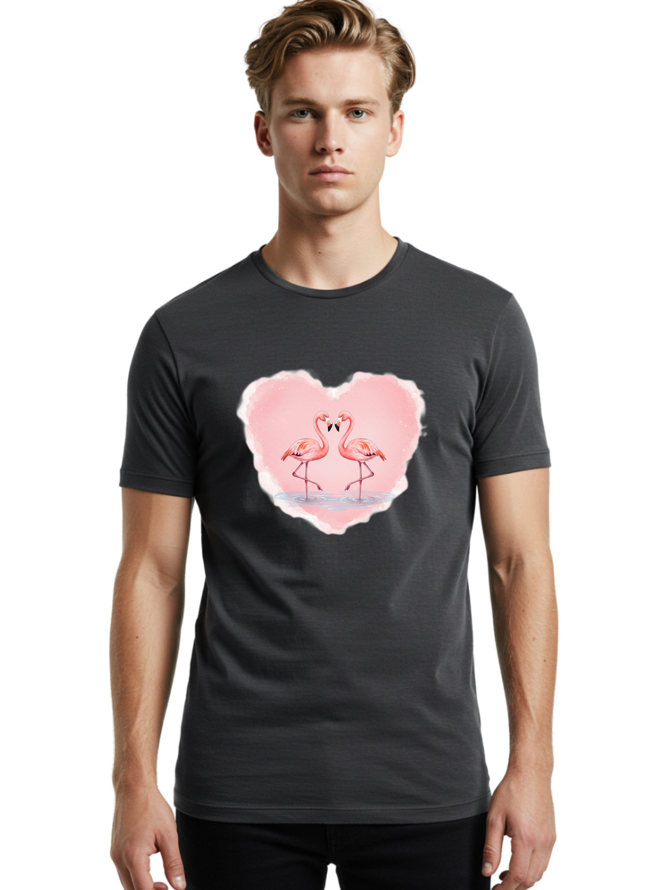Flamingos-Forming-Heart Men'S Graphic Tee, 100% Cotton, Comfortable Casual Summer Wear, Machine Washable, Vintage Camera, Old Camera, Antique Camera, Black Camera, Classic Photography, Photography Equipment, Nostalgic Device, Film Camera, Bai858