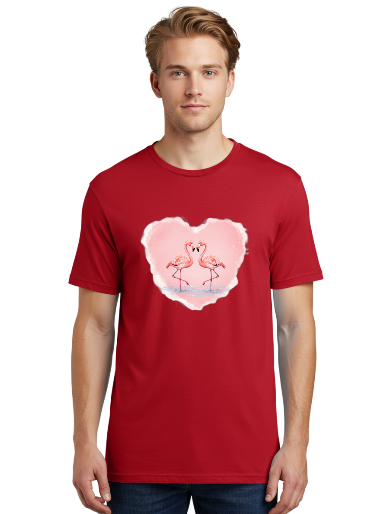 Flamingos-Forming-Heart Men'S Graphic Tee, 100% Cotton, Comfortable Casual Summer Wear, Machine Washable, Vintage Camera, Old Camera, Antique Camera, Black Camera, Classic Photography, Photography Equipment, Nostalgic Device, Film Camera, Bai858