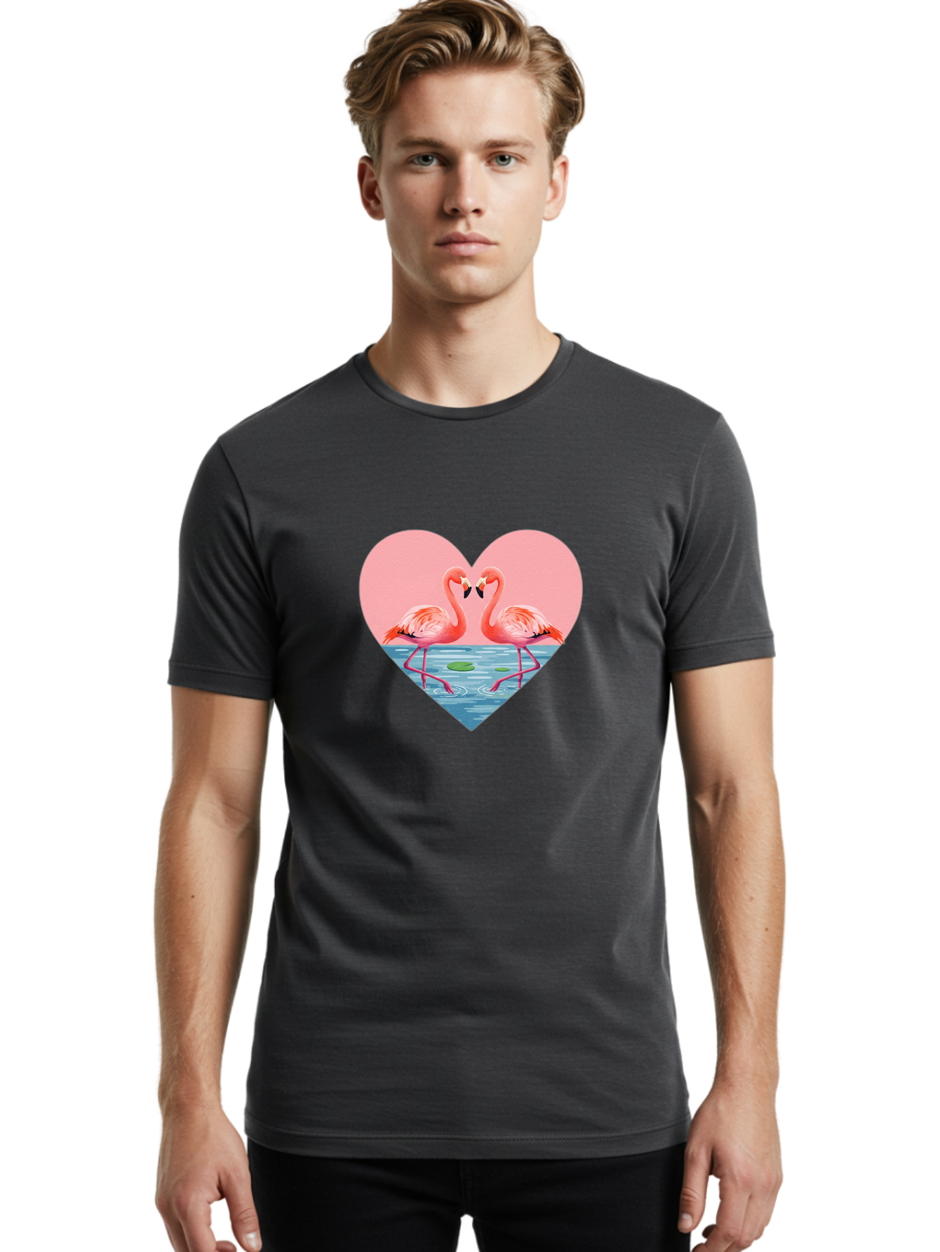 Flamingos-Heart-1 Men'S Graphic Tee, 100% Cotton, Comfortable Casual Summer Wear, Machine Washable, Vintage Camera, Old Camera, Antique Camera, Black Camera, Classic Photography, Photography Equipment, Nostalgic Device, Film Camera, Camera Art Bai859