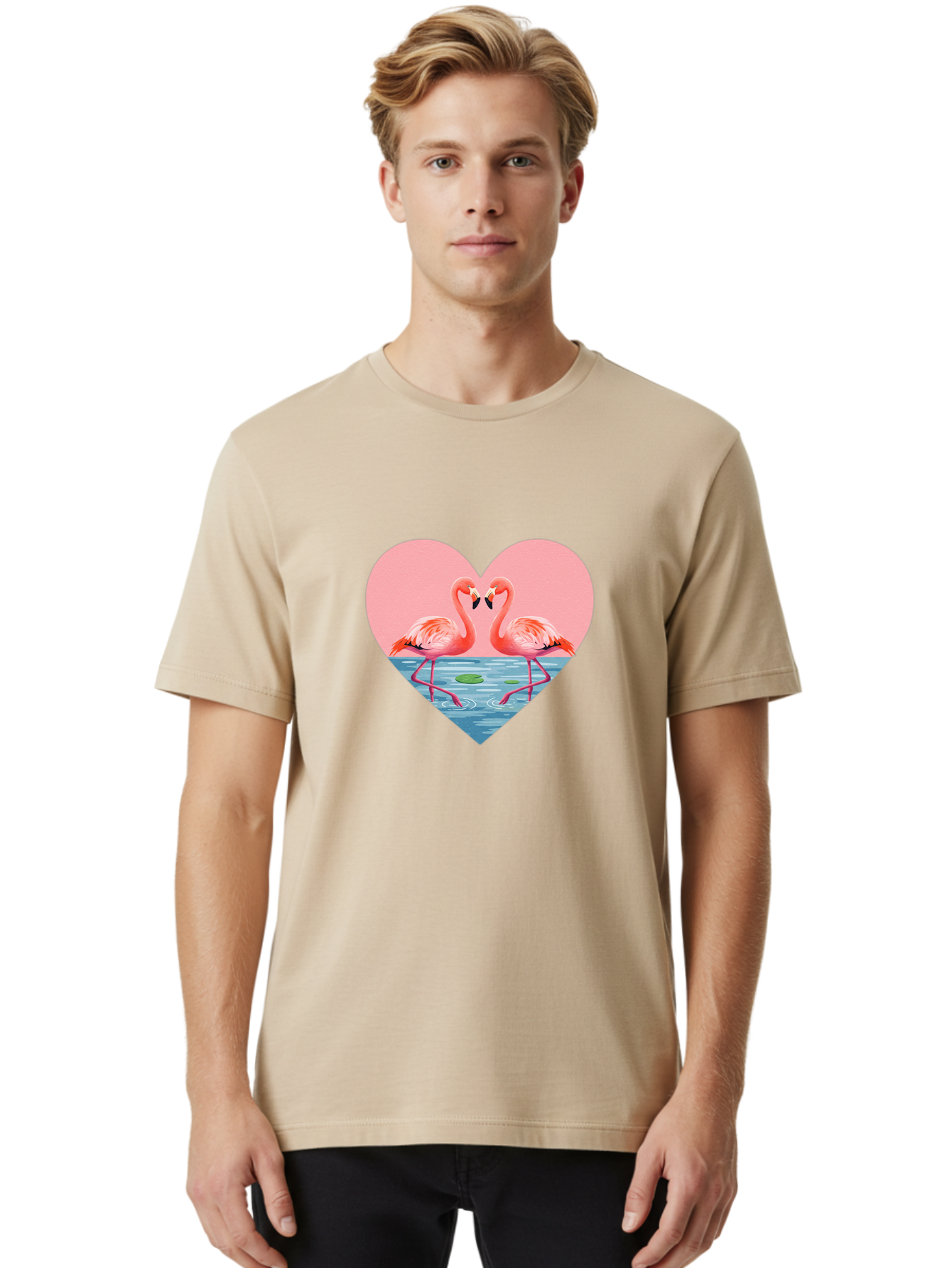 Flamingos-Heart-1 Men'S Graphic Tee, 100% Cotton, Comfortable Casual Summer Wear, Machine Washable, Vintage Camera, Old Camera, Antique Camera, Black Camera, Classic Photography, Photography Equipment, Nostalgic Device, Film Camera, Camera Art Bai859