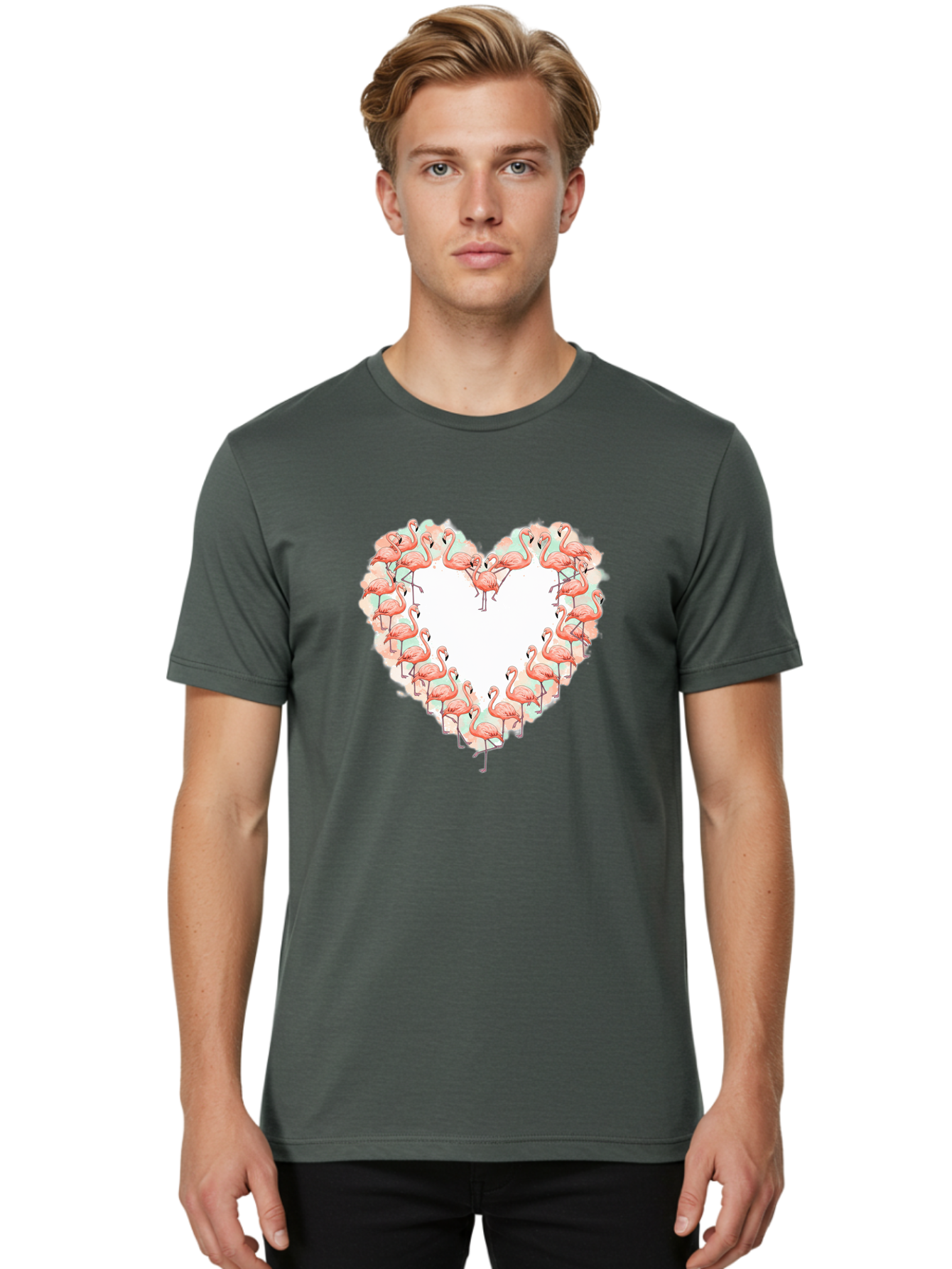 Flamingos-Heart-2 Men'S Graphic Tee, 100% Cotton, Comfortable Casual Summer Wear, Machine Washable, Vintage Camera, Old Camera, Antique Camera, Black Camera, Classic Photography, Photography Equipment, Nostalgic Device, Film Camera, Camera Art Bai860