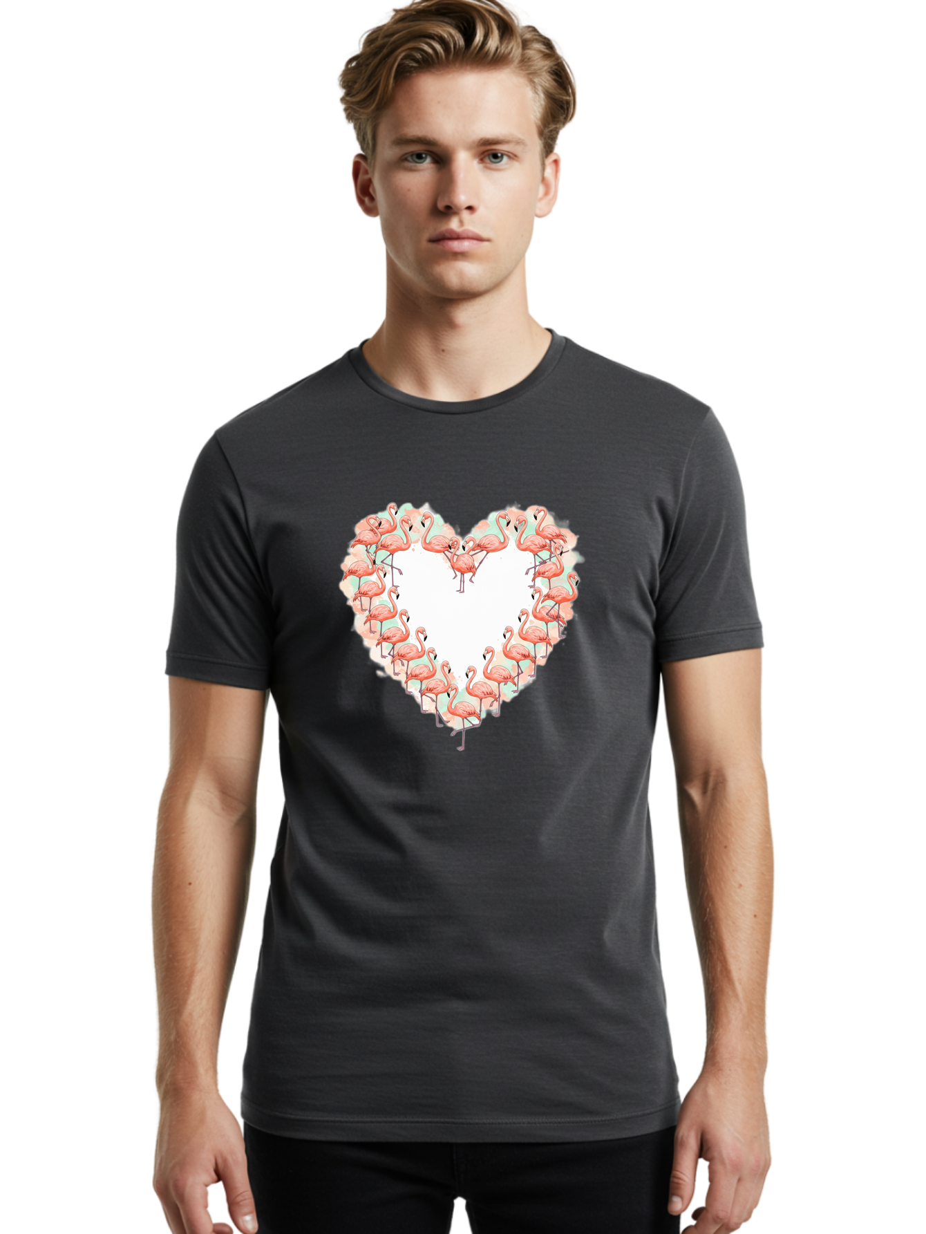 Flamingos-Heart-2 Men'S Graphic Tee, 100% Cotton, Comfortable Casual Summer Wear, Machine Washable, Vintage Camera, Old Camera, Antique Camera, Black Camera, Classic Photography, Photography Equipment, Nostalgic Device, Film Camera, Camera Art Bai860