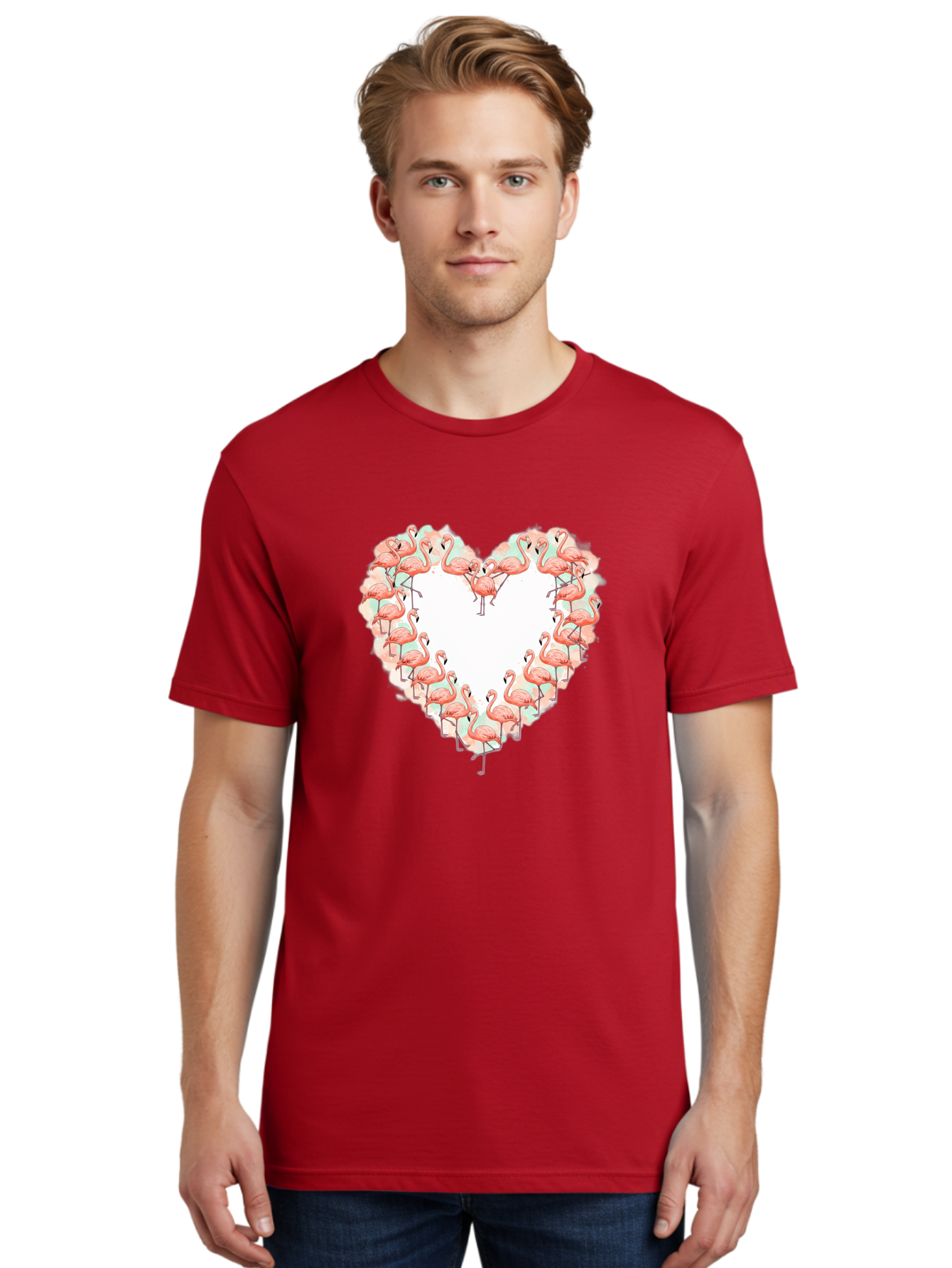 Flamingos-Heart-2 Men'S Graphic Tee, 100% Cotton, Comfortable Casual Summer Wear, Machine Washable, Vintage Camera, Old Camera, Antique Camera, Black Camera, Classic Photography, Photography Equipment, Nostalgic Device, Film Camera, Camera Art Bai860