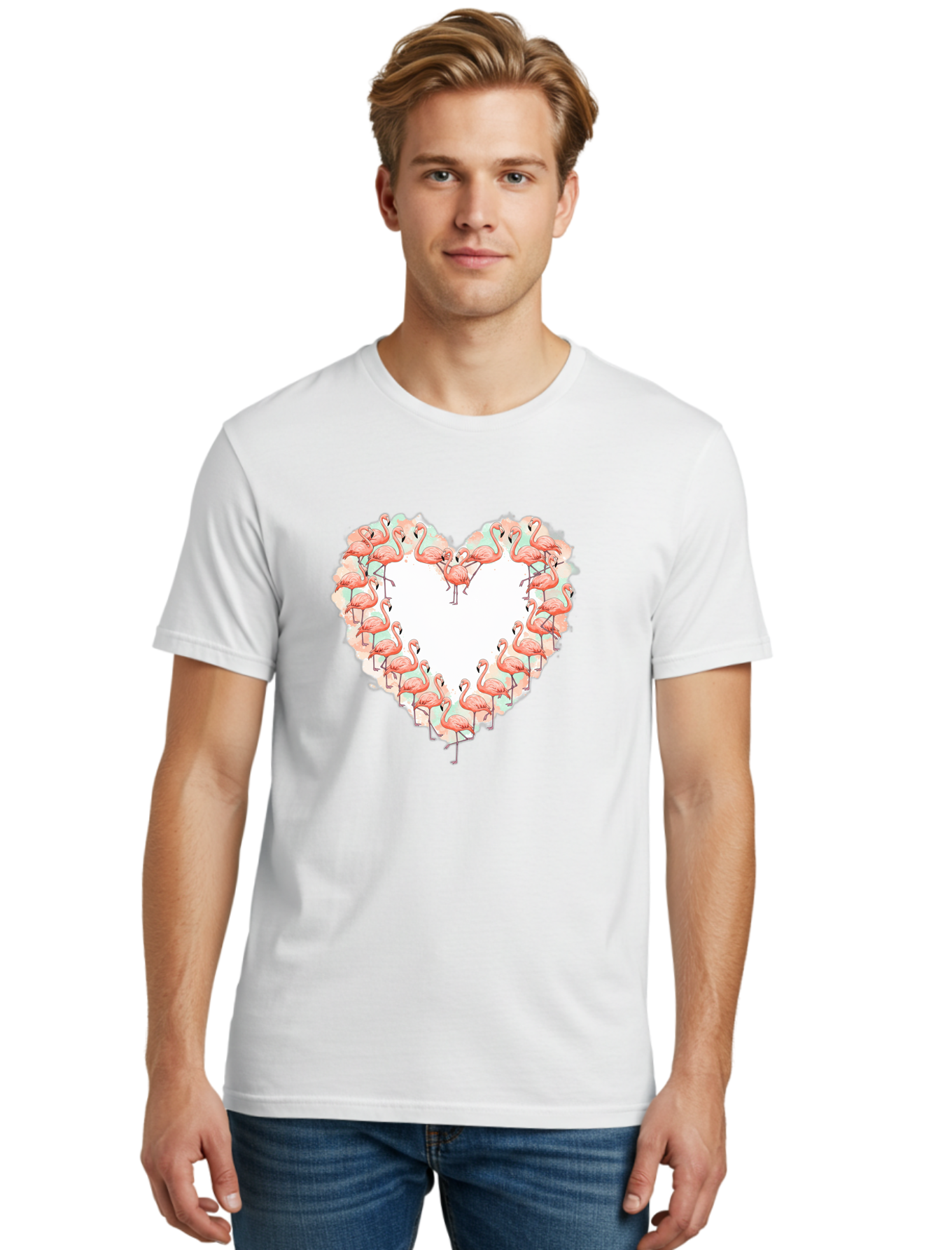 Flamingos-Heart-2 Men'S Graphic Tee, 100% Cotton, Comfortable Casual Summer Wear, Machine Washable, Vintage Camera, Old Camera, Antique Camera, Black Camera, Classic Photography, Photography Equipment, Nostalgic Device, Film Camera, Camera Art Bai860
