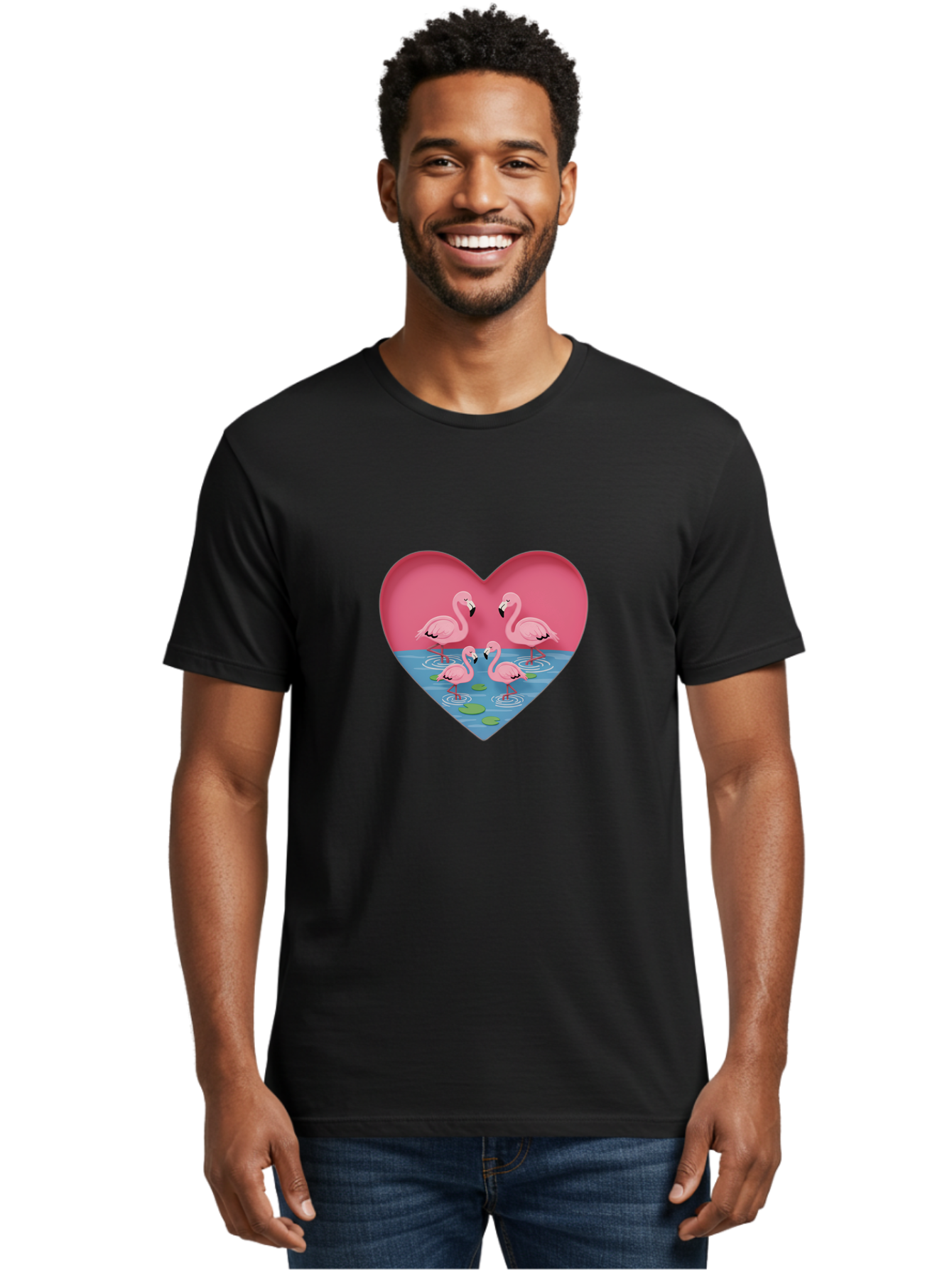 Flamingos-In-Heart-1 Men'S Graphic Tee, 100% Cotton, Comfortable Casual Summer Wear, Machine Washable, Vintage Camera, Old Camera, Antique Camera, Black Camera, Classic Photography, Photography Equipment, Nostalgic Device, Film Camera, Bai863