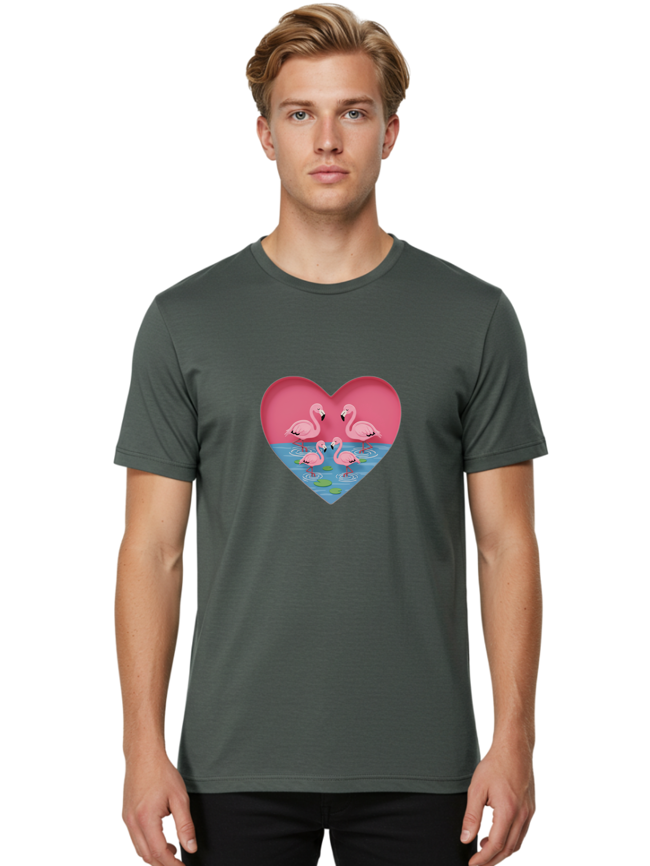 Flamingos-In-Heart-1 Men'S Graphic Tee, 100% Cotton, Comfortable Casual Summer Wear, Machine Washable, Vintage Camera, Old Camera, Antique Camera, Black Camera, Classic Photography, Photography Equipment, Nostalgic Device, Film Camera, Bai863