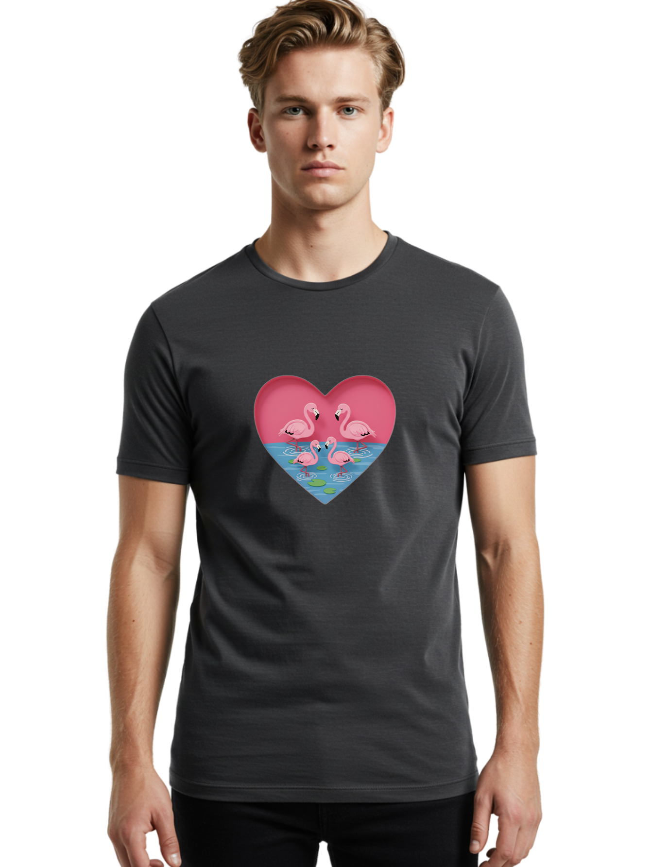 Flamingos-In-Heart-1 Men'S Graphic Tee, 100% Cotton, Comfortable Casual Summer Wear, Machine Washable, Vintage Camera, Old Camera, Antique Camera, Black Camera, Classic Photography, Photography Equipment, Nostalgic Device, Film Camera, Bai863
