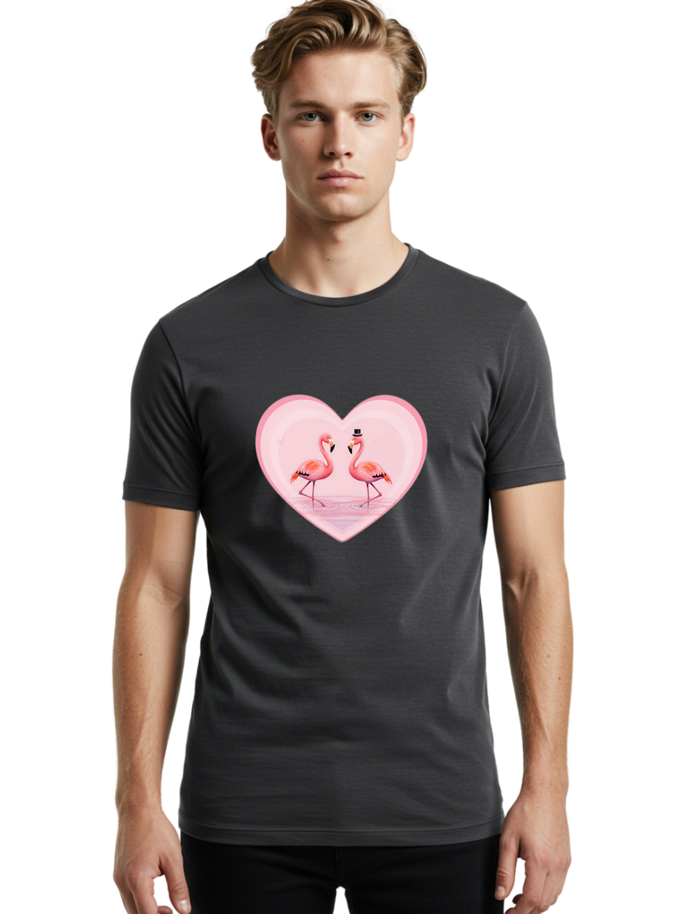 Flamingos-In-Heart-2 Men'S Graphic Tee, 100% Cotton, Comfortable Casual Summer Wear, Machine Washable, Vintage Camera, Old Camera, Antique Camera, Black Camera, Classic Photography, Photography Equipment, Nostalgic Device, Film Camera, Bai864