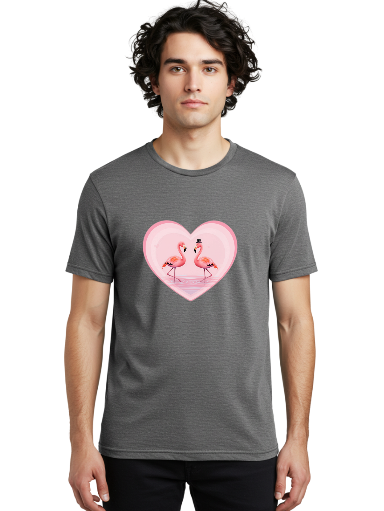 Flamingos-In-Heart-2 Men'S Graphic Tee, 100% Cotton, Comfortable Casual Summer Wear, Machine Washable, Vintage Camera, Old Camera, Antique Camera, Black Camera, Classic Photography, Photography Equipment, Nostalgic Device, Film Camera, Bai864