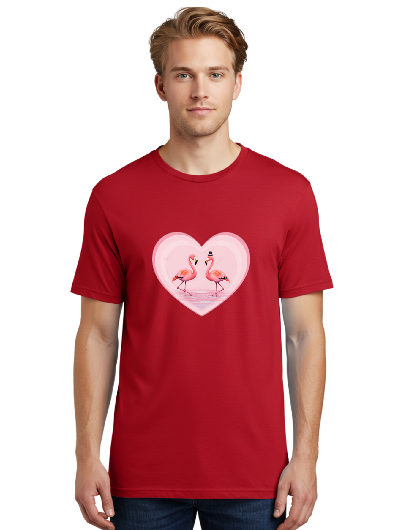 Flamingos-In-Heart-2 Men'S Graphic Tee, 100% Cotton, Comfortable Casual Summer Wear, Machine Washable, Vintage Camera, Old Camera, Antique Camera, Black Camera, Classic Photography, Photography Equipment, Nostalgic Device, Film Camera, Bai864
