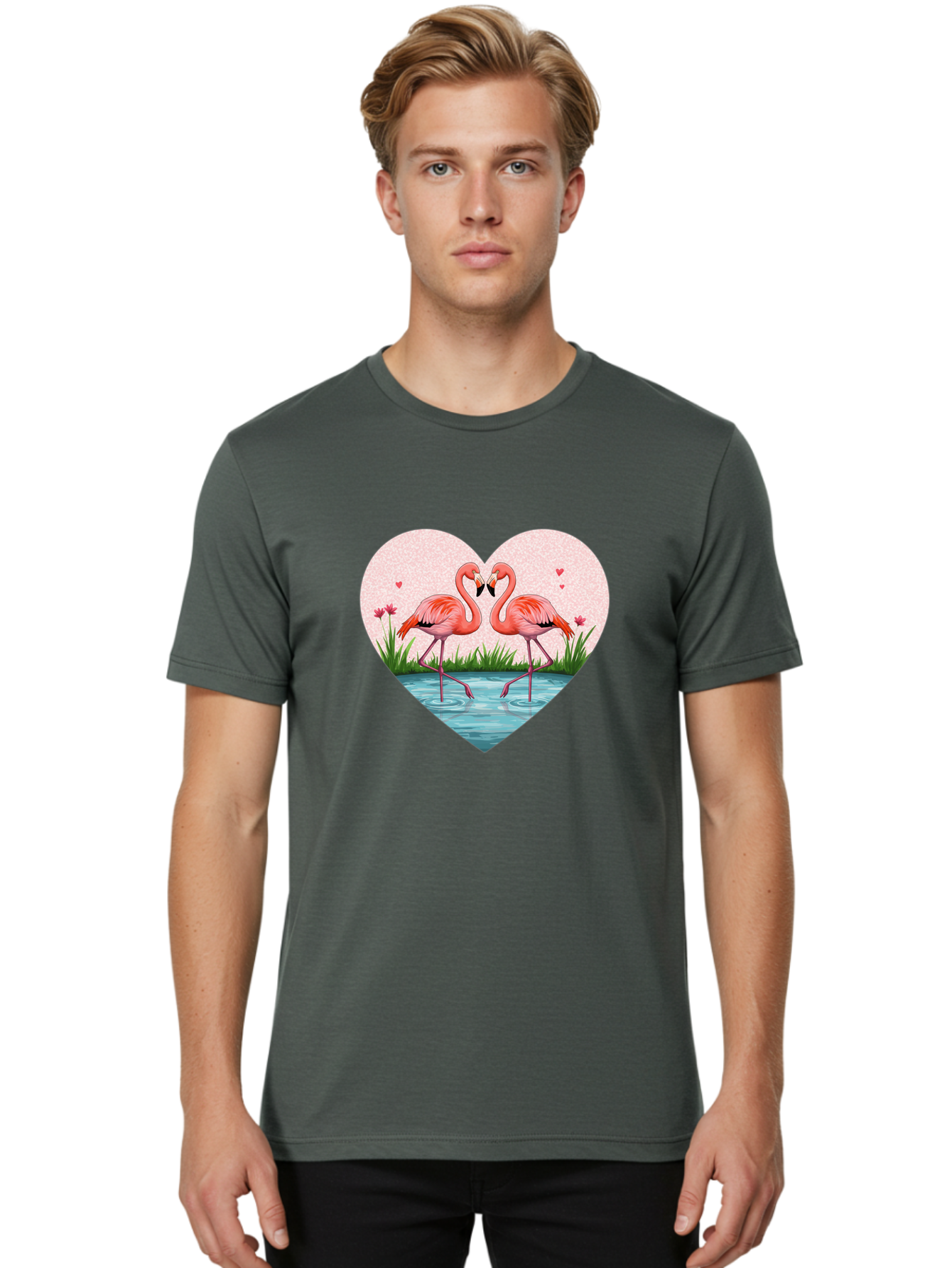 Flamingos-In-Heart-3 Men'S Graphic Tee, 100% Cotton, Comfortable Casual Summer Wear, Machine Washable, Vintage Camera, Old Camera, Antique Camera, Black Camera, Classic Photography, Photography Equipment, Nostalgic Device, Film Camera, Bai865