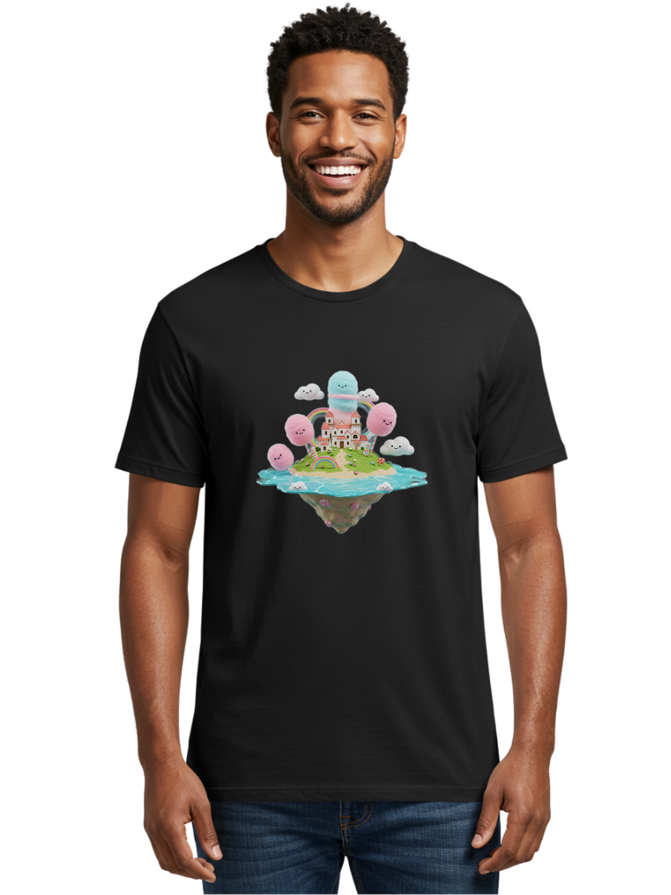 Floating-Castle-With-Smiling-Cotton-Candy-Clouds Men'S Graphic Tee, 100% Cotton, Comfortable Casual Summer Wear, Machine Washable, Vintage Camera, Old Camera, Antique Camera, Black Camera, Classic Photography, Photography Equipment, Bai871