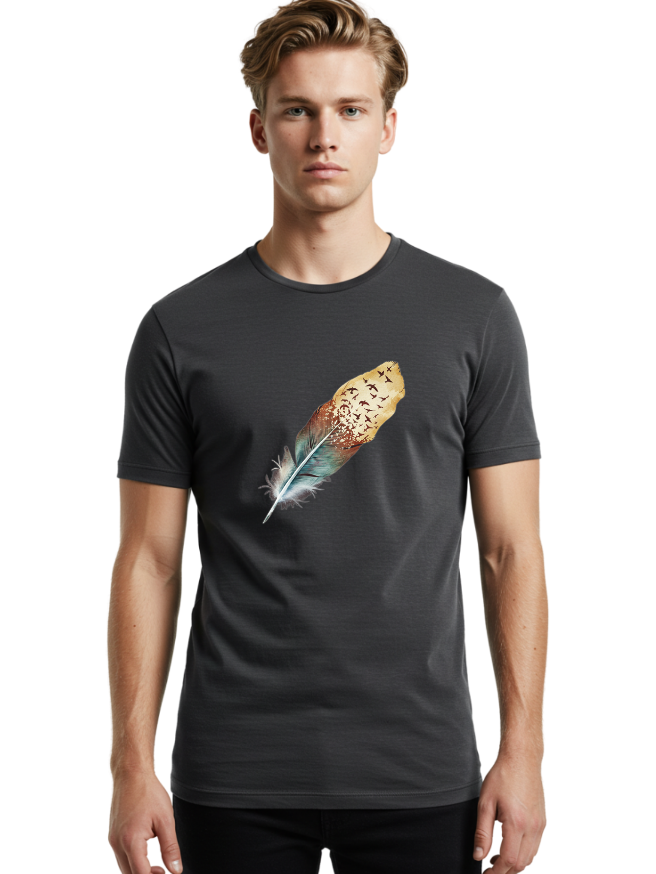 Flock-Of-Birds-Feather Men'S Graphic Tee, 100% Cotton, Comfortable Casual Summer Wear, Machine Washable, Vintage Camera, Old Camera, Antique Camera, Black Camera, Classic Photography, Photography Equipment, Nostalgic Device, Film Camera, Bai892