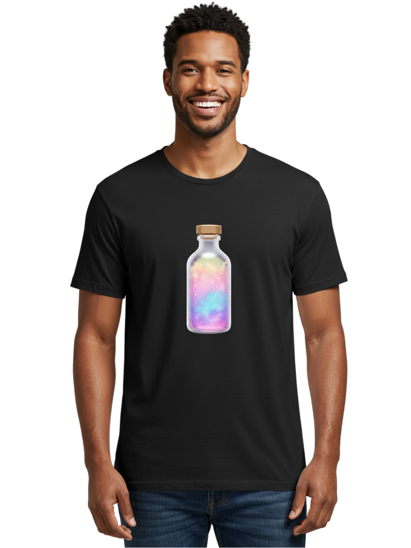 Galaxy-Bottle-2 Men'S Graphic Tee, 100% Cotton, Comfortable Casual Summer Wear, Machine Washable, Vintage Camera, Old Camera, Antique Camera, Black Camera, Classic Photography, Photography Equipment, Nostalgic Device, Film Camera, Camera Art Bai950