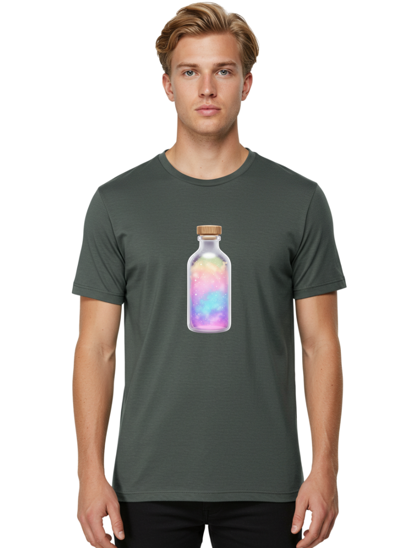 Galaxy-Bottle-2 Men'S Graphic Tee, 100% Cotton, Comfortable Casual Summer Wear, Machine Washable, Vintage Camera, Old Camera, Antique Camera, Black Camera, Classic Photography, Photography Equipment, Nostalgic Device, Film Camera, Camera Art Bai950