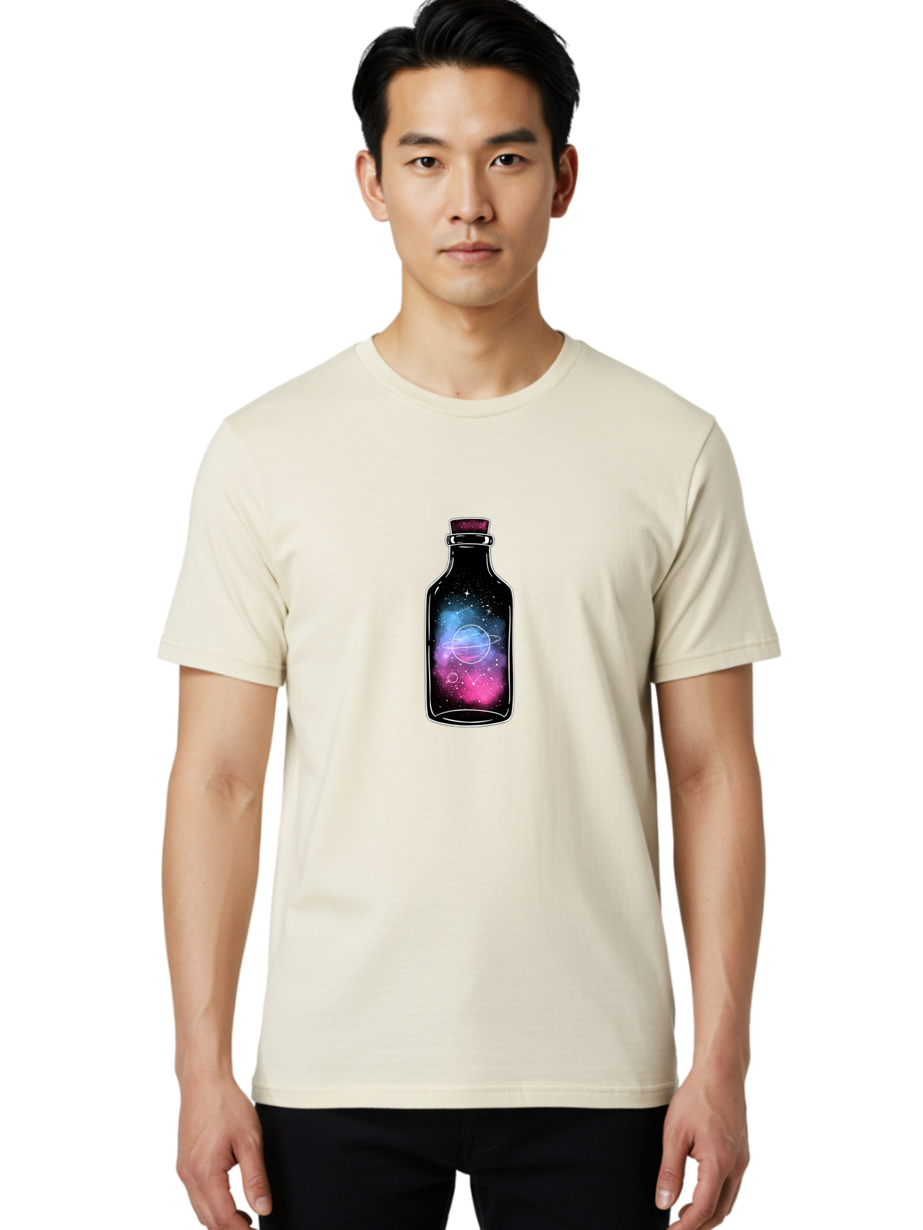 Galaxy-Bottle-4 Men'S Graphic Tee, 100% Cotton, Comfortable Casual Summer Wear, Machine Washable, Vintage Camera, Old Camera, Antique Camera, Black Camera, Classic Photography, Photography Equipment, Nostalgic Device, Film Camera, Camera Art Bai954