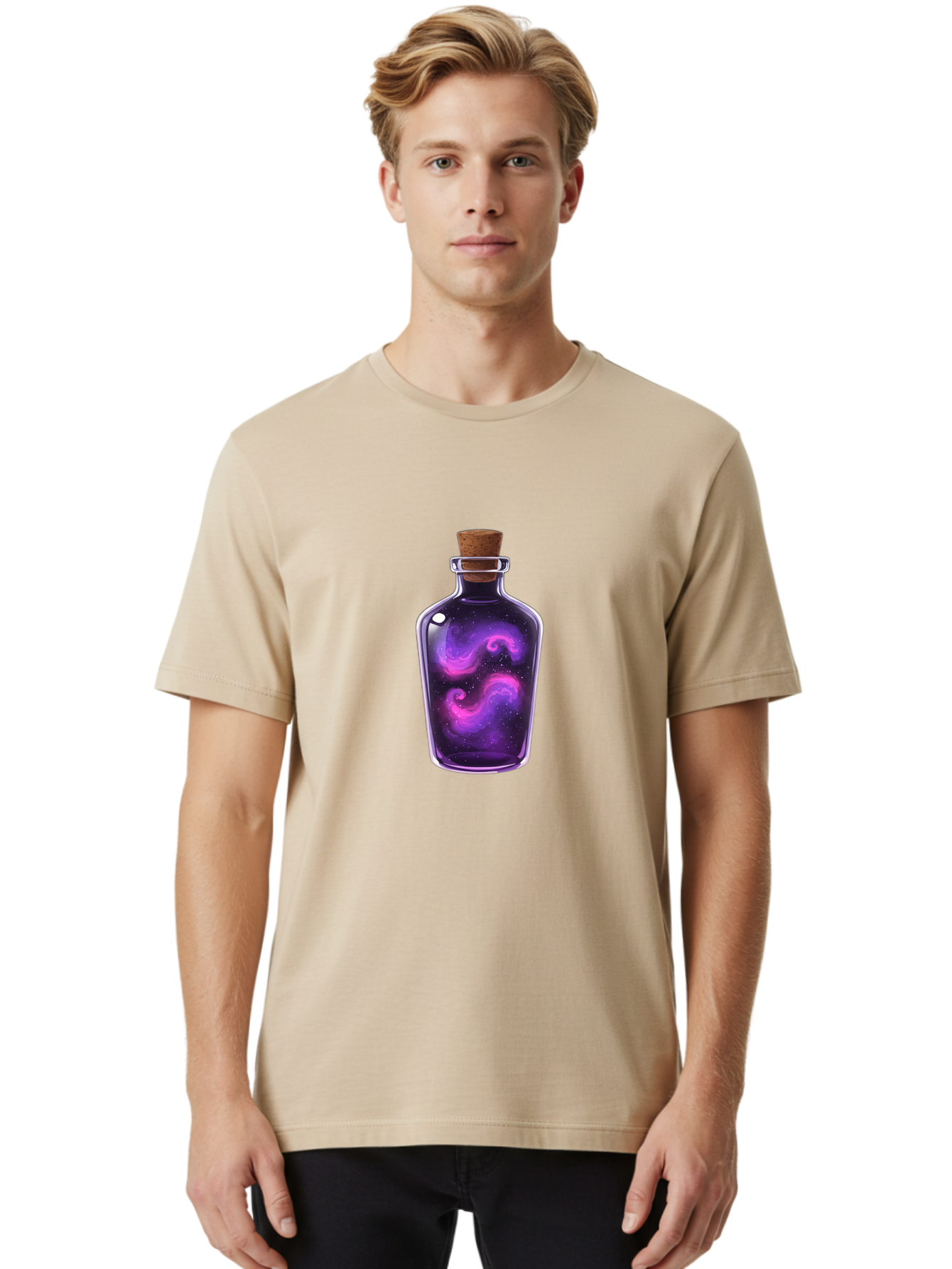 Galaxy-Bottle Men'S Graphic Tee, 100% Cotton, Comfortable Casual Summer Wear, Machine Washable, Vintage Camera, Old Camera, Antique Camera, Black Camera, Classic Photography, Photography Equipment, Nostalgic Device, Film Camera, Camera Art Bai960
