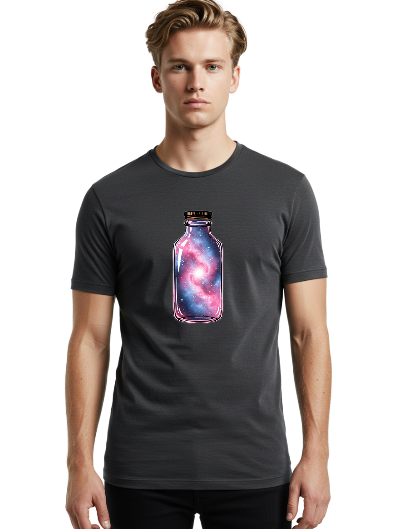 Galaxy-In-A-Bottle-17 Men'S Graphic Tee, 100% Cotton, Comfortable Casual Summer Wear, Machine Washable, Vintage Camera, Old Camera, Antique Camera, Black Camera, Classic Photography, Photography Equipment, Nostalgic Device, Film Camera, Bai971