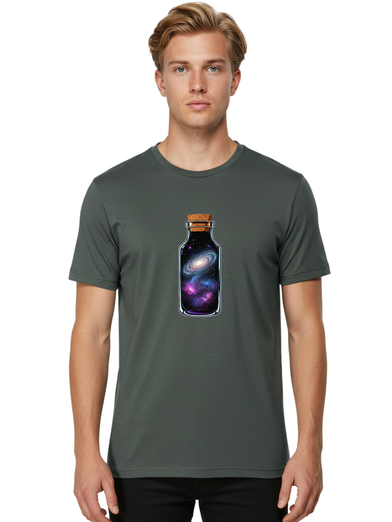 Galaxy-In-A-Bottle-2 Men'S Graphic Tee, 100% Cotton, Comfortable Casual Summer Wear, Machine Washable, Vintage Camera, Old Camera, Antique Camera, Black Camera, Classic Photography, Photography Equipment, Nostalgic Device, Film Camera, Bai974