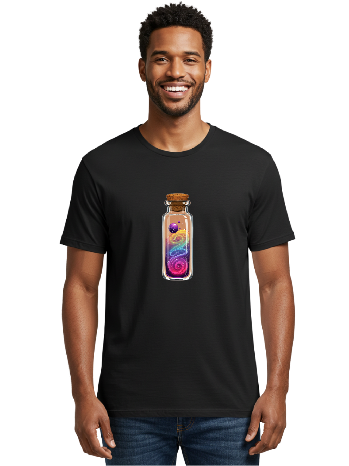 Galaxy-In-A-Bottle-3 Men'S Graphic Tee, 100% Cotton, Comfortable Casual Summer Wear, Machine Washable, Vintage Camera, Old Camera, Antique Camera, Black Camera, Classic Photography, Photography Equipment, Nostalgic Device, Film Camera, Bai985