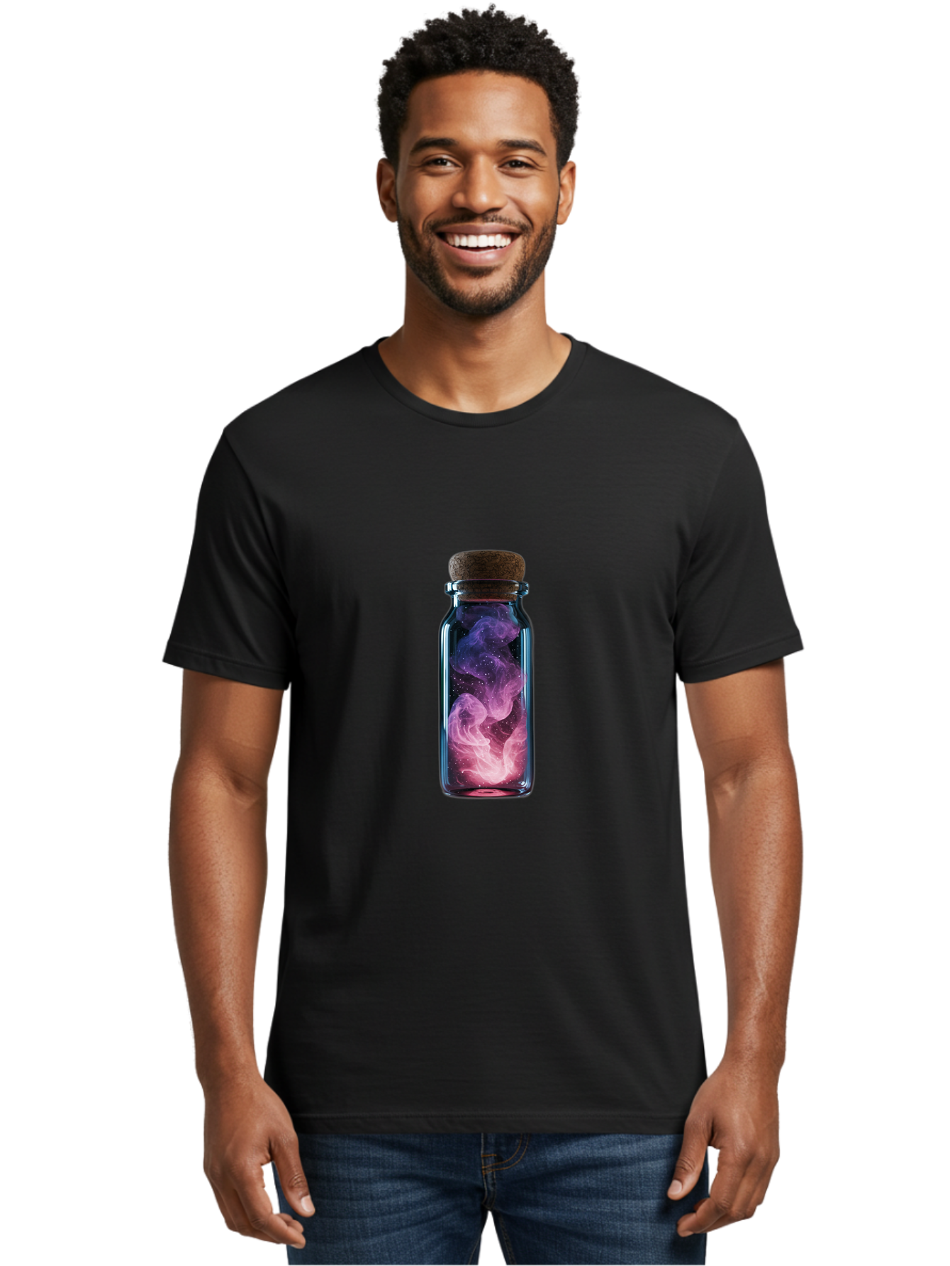 Galaxy-In-A-Bottle-6 Men'S Graphic Tee, 100% Cotton, Comfortable Casual Summer Wear, Machine Washable, Vintage Camera, Old Camera, Antique Camera, Black Camera, Classic Photography, Photography Equipment, Nostalgic Device, Film Camera, Baj009