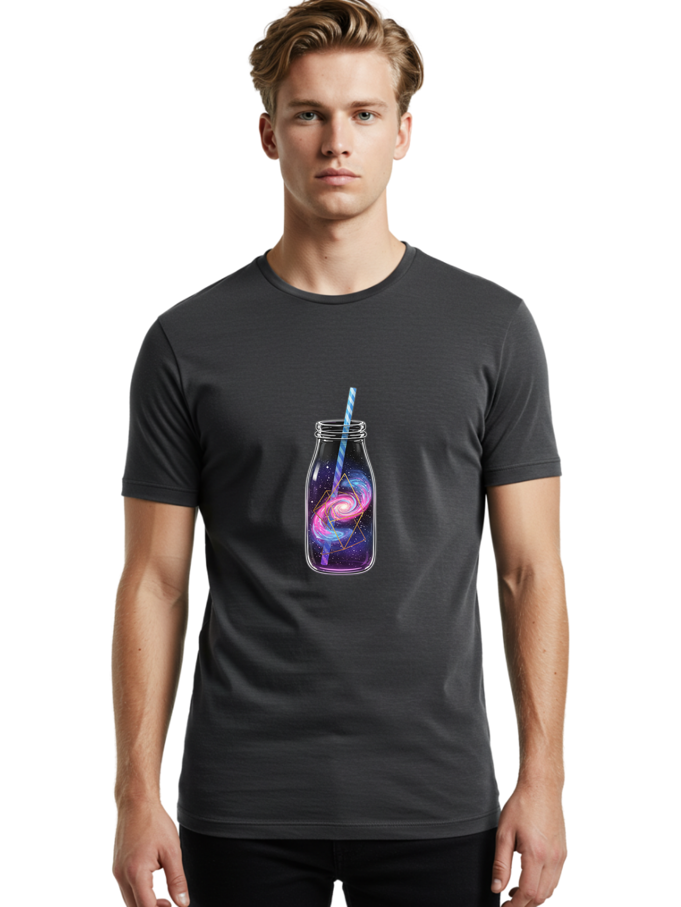 Galaxy-In-A-Jar-3 Men'S Graphic Tee, 100% Cotton, Comfortable Casual Summer Wear, Machine Washable, Vintage Camera, Old Camera, Antique Camera, Black Camera, Classic Photography, Photography Equipment, Nostalgic Device, Film Camera, Camera Art Baj016