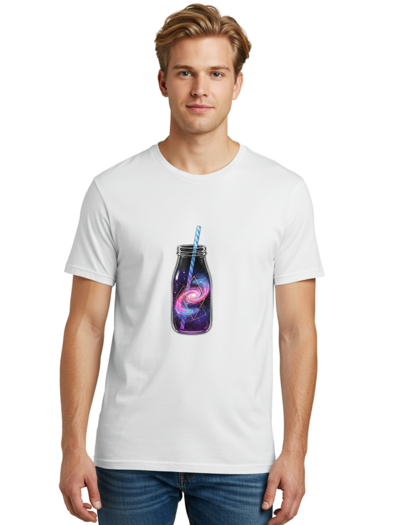 Galaxy-In-A-Jar-3 Men'S Graphic Tee, 100% Cotton, Comfortable Casual Summer Wear, Machine Washable, Vintage Camera, Old Camera, Antique Camera, Black Camera, Classic Photography, Photography Equipment, Nostalgic Device, Film Camera, Camera Art Baj016