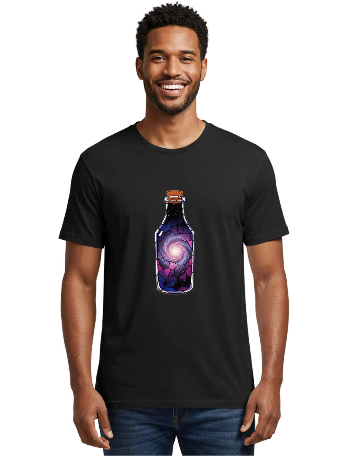 Galaxy-In-Bottle-1 Men'S Graphic Tee, 100% Cotton, Comfortable Casual Summer Wear, Machine Washable, Vintage Camera, Old Camera, Antique Camera, Black Camera, Classic Photography, Photography Equipment, Nostalgic Device, Film Camera, Baj020