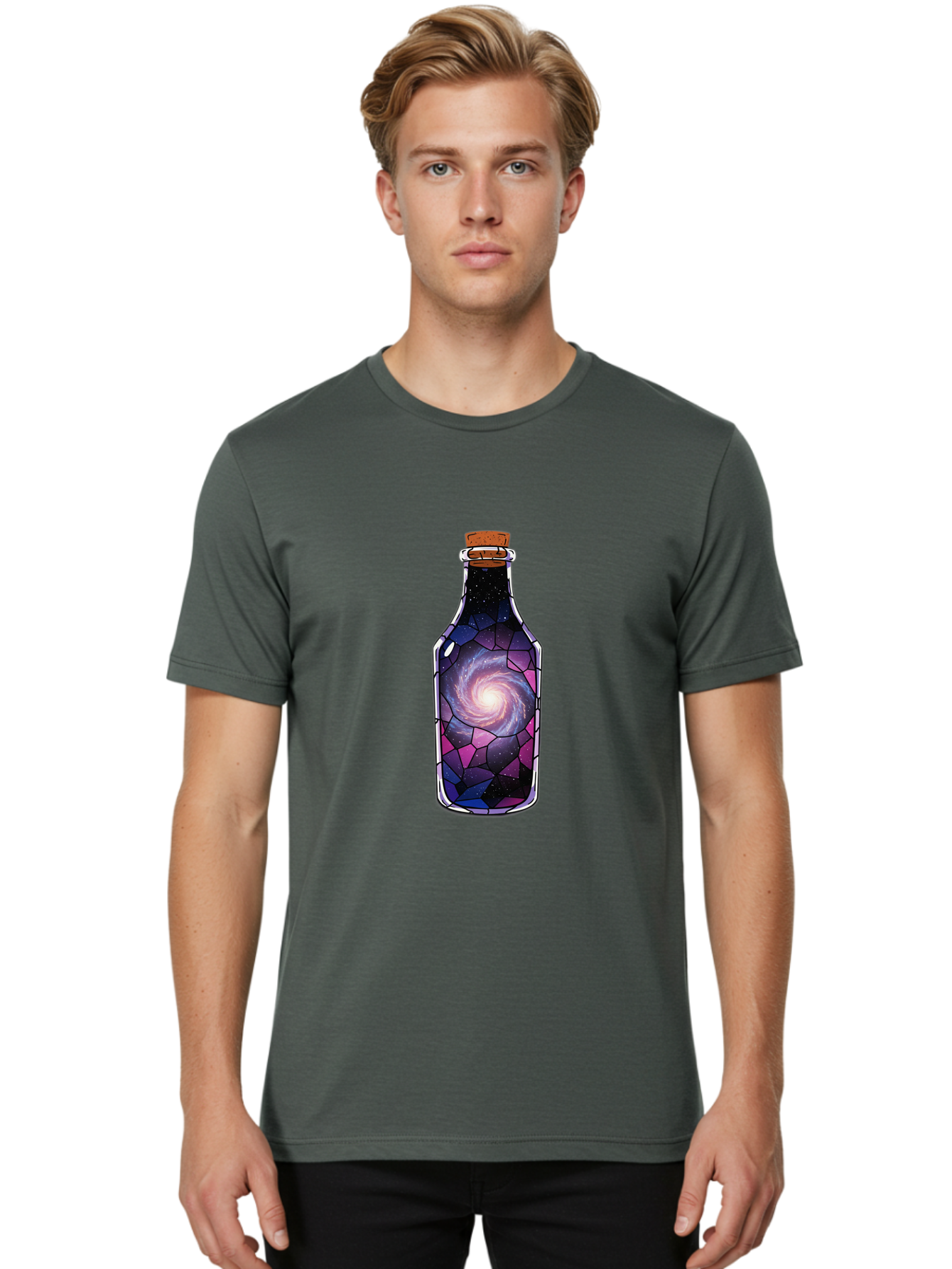 Galaxy-In-Bottle-1 Men'S Graphic Tee, 100% Cotton, Comfortable Casual Summer Wear, Machine Washable, Vintage Camera, Old Camera, Antique Camera, Black Camera, Classic Photography, Photography Equipment, Nostalgic Device, Film Camera, Baj020