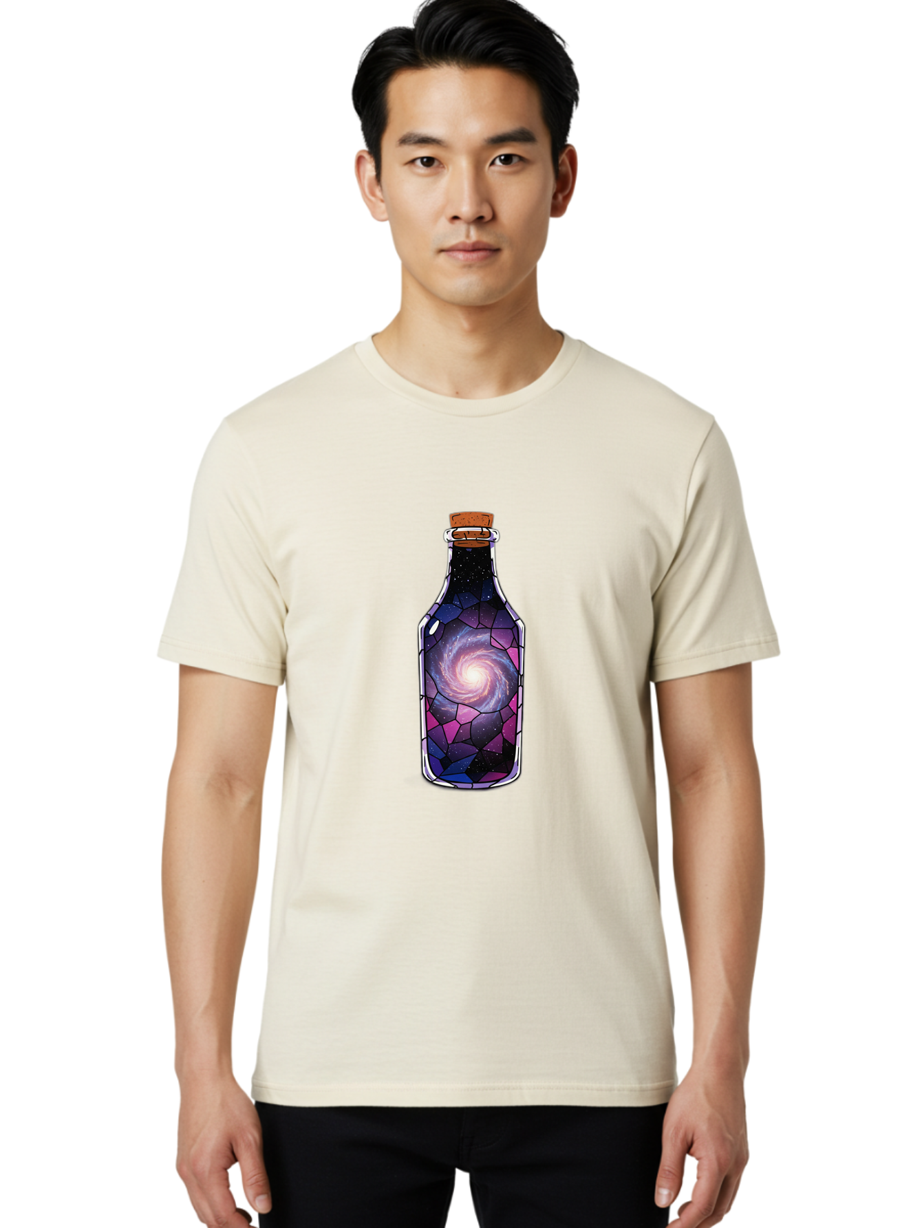 Galaxy-In-Bottle-1 Men'S Graphic Tee, 100% Cotton, Comfortable Casual Summer Wear, Machine Washable, Vintage Camera, Old Camera, Antique Camera, Black Camera, Classic Photography, Photography Equipment, Nostalgic Device, Film Camera, Baj020