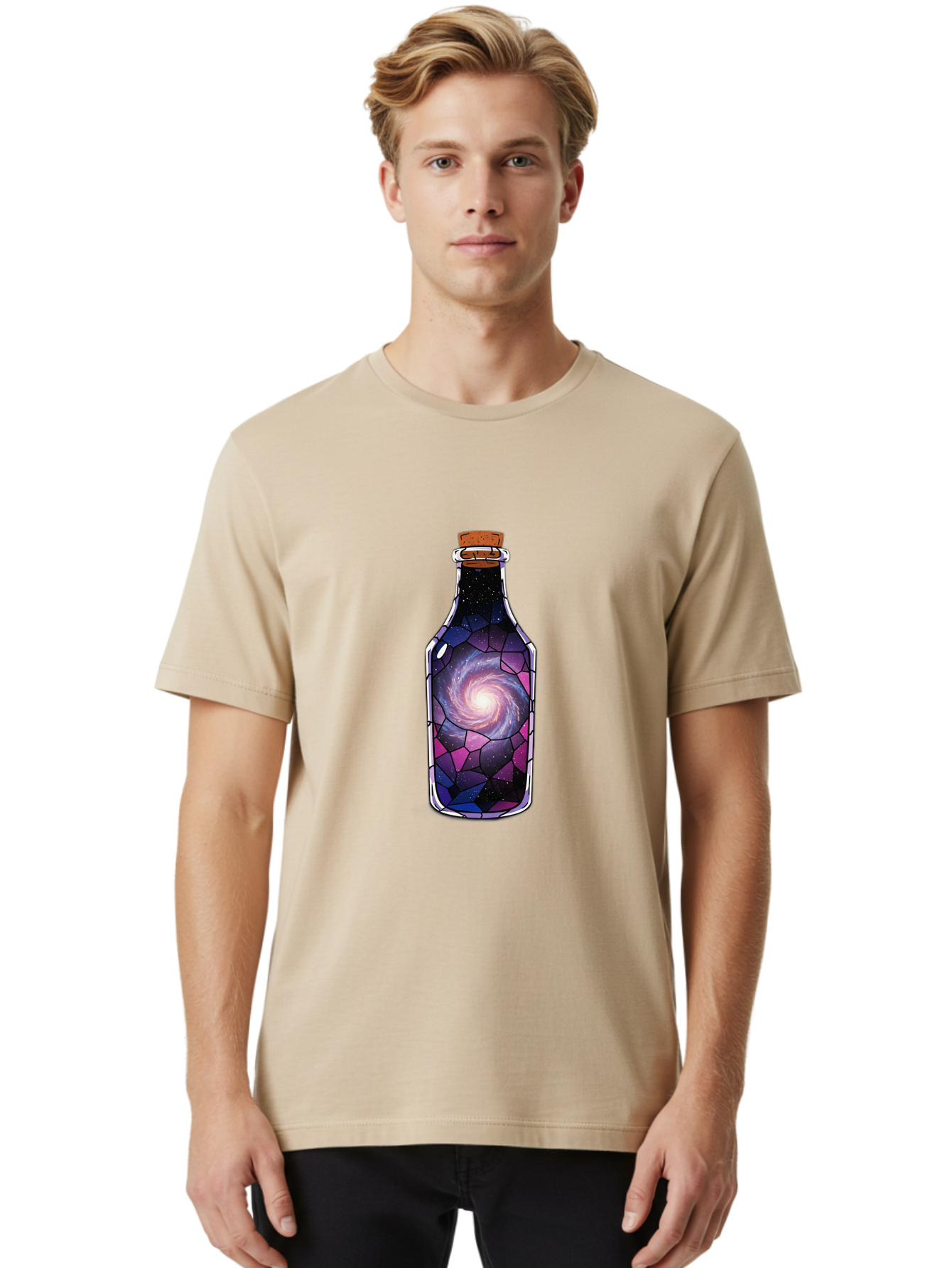 Galaxy-In-Bottle-1 Men'S Graphic Tee, 100% Cotton, Comfortable Casual Summer Wear, Machine Washable, Vintage Camera, Old Camera, Antique Camera, Black Camera, Classic Photography, Photography Equipment, Nostalgic Device, Film Camera, Baj020