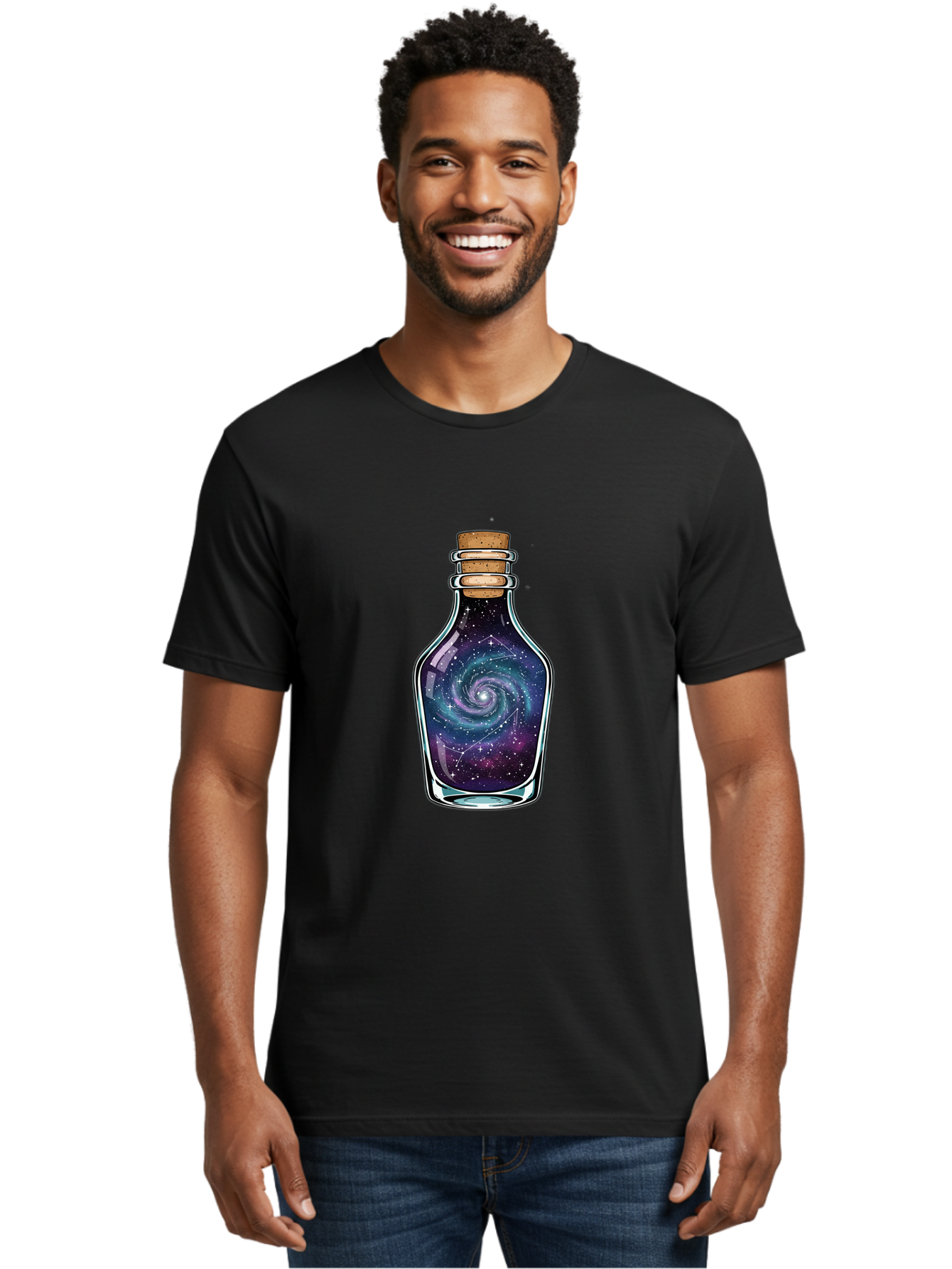 Galaxy-In-Bottle-12 Men'S Graphic Tee, 100% Cotton, Comfortable Casual Summer Wear, Machine Washable, Vintage Camera, Old Camera, Antique Camera, Black Camera, Classic Photography, Photography Equipment, Nostalgic Device, Film Camera, Baj023