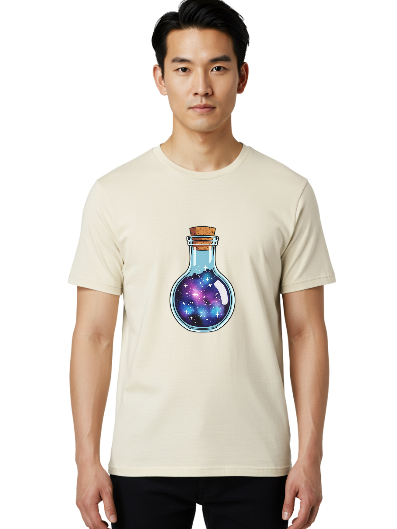 Galaxy-In-Bottle-13 Men'S Graphic Tee, 100% Cotton, Comfortable Casual Summer Wear, Machine Washable, Vintage Camera, Old Camera, Antique Camera, Black Camera, Classic Photography, Photography Equipment, Nostalgic Device, Film Camera, Baj024